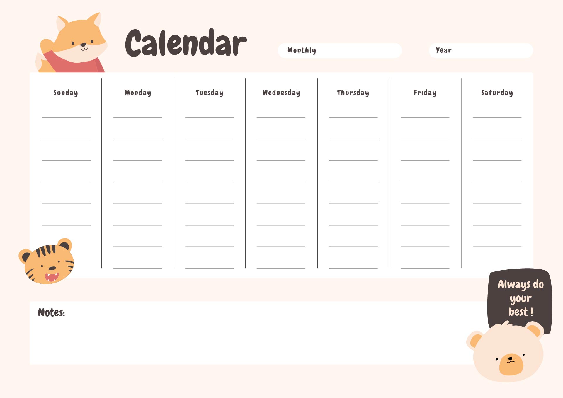 Cute Printable Weekly Calendar