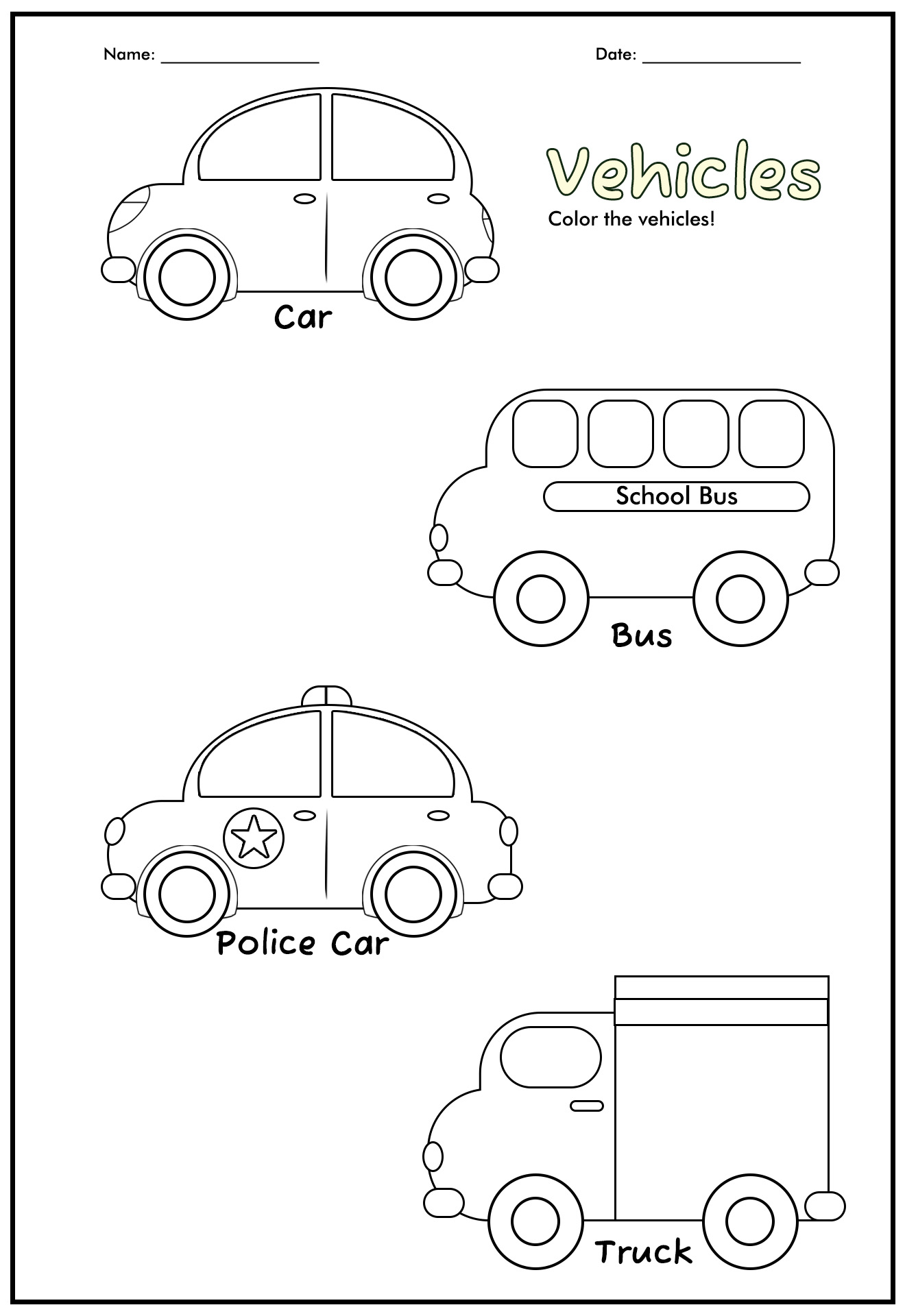 Cars And Vehicles Printable Templates For Kids