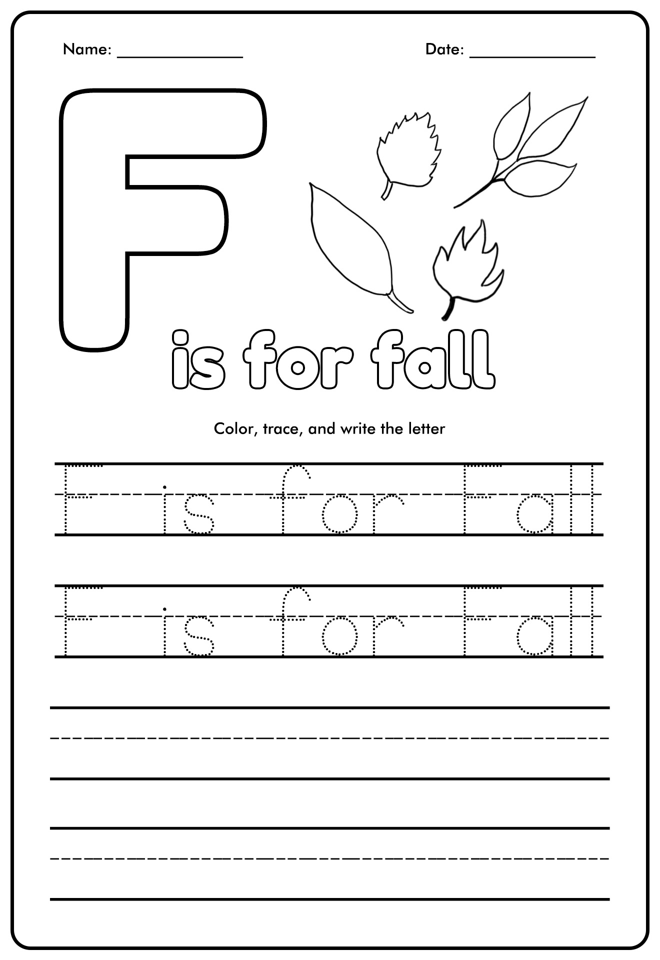 F Is For Fall Coloring Page Printable Activity
