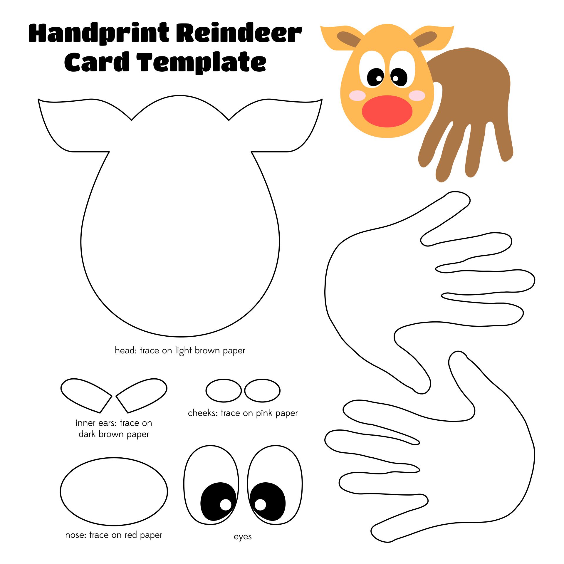 Handprint Reindeer Card For Christmas Printable Template
