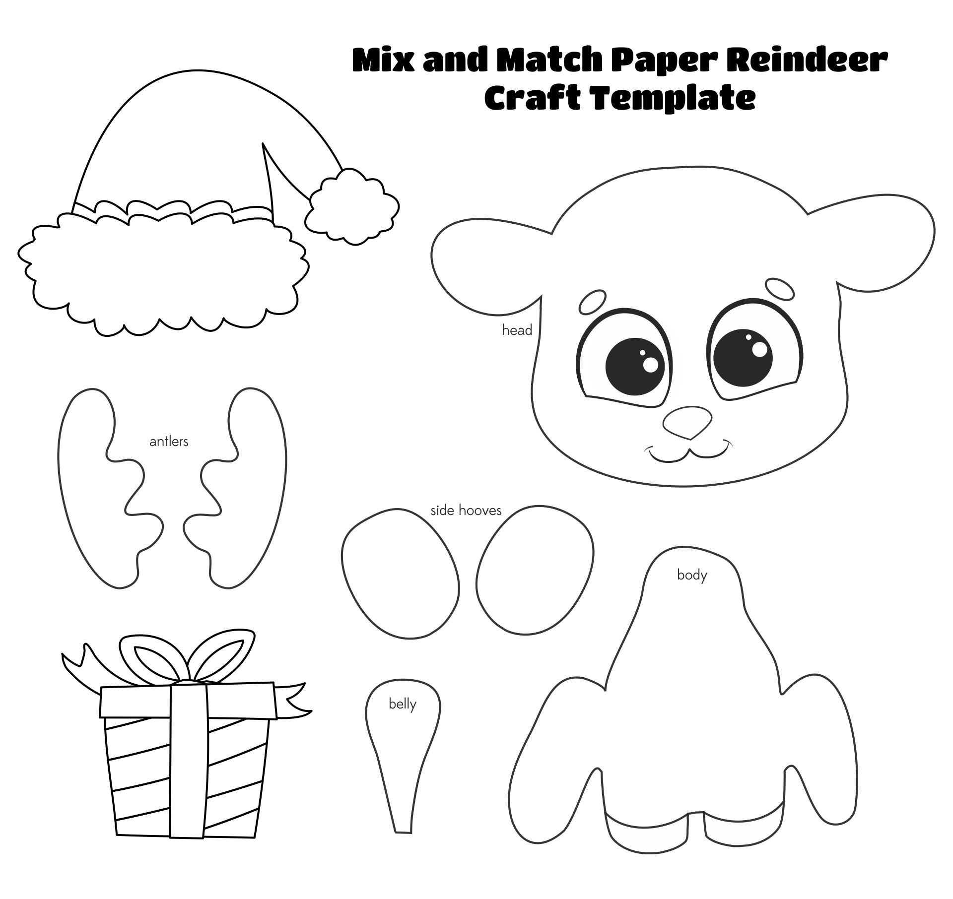 Mix And Match Paper Reindeer Craft Printable Template