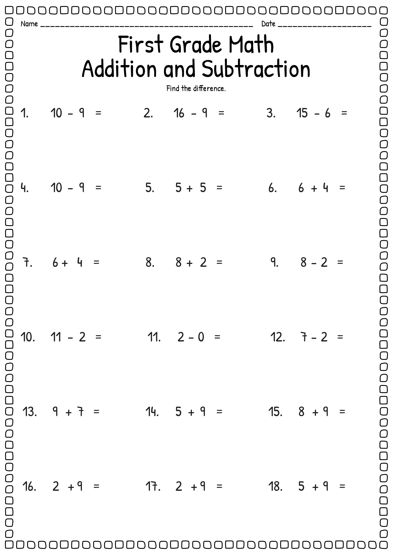 Printable Addition And Subtraction Worksheets For Grade 1