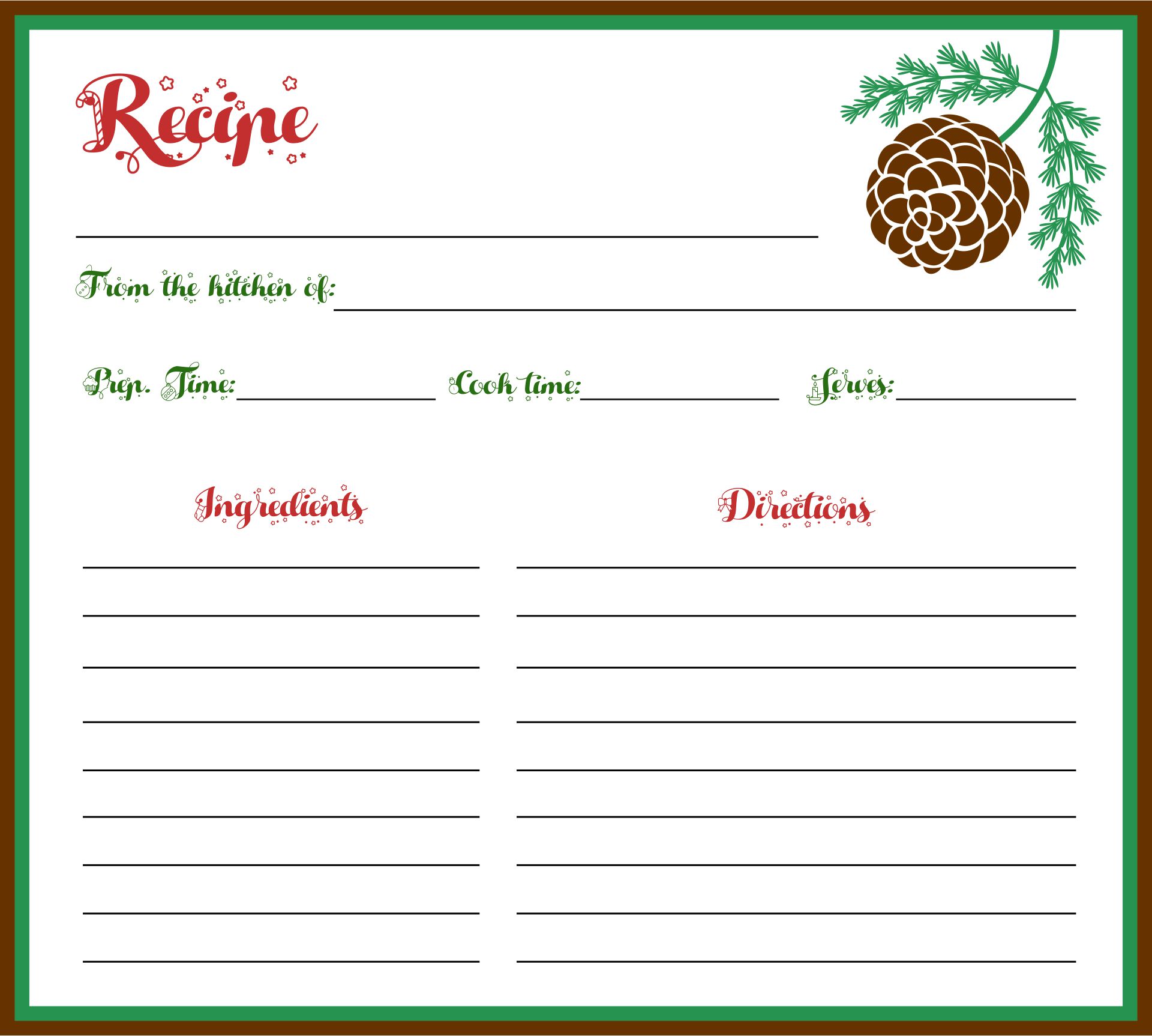 Printable Christmas Holiday Recipe Card