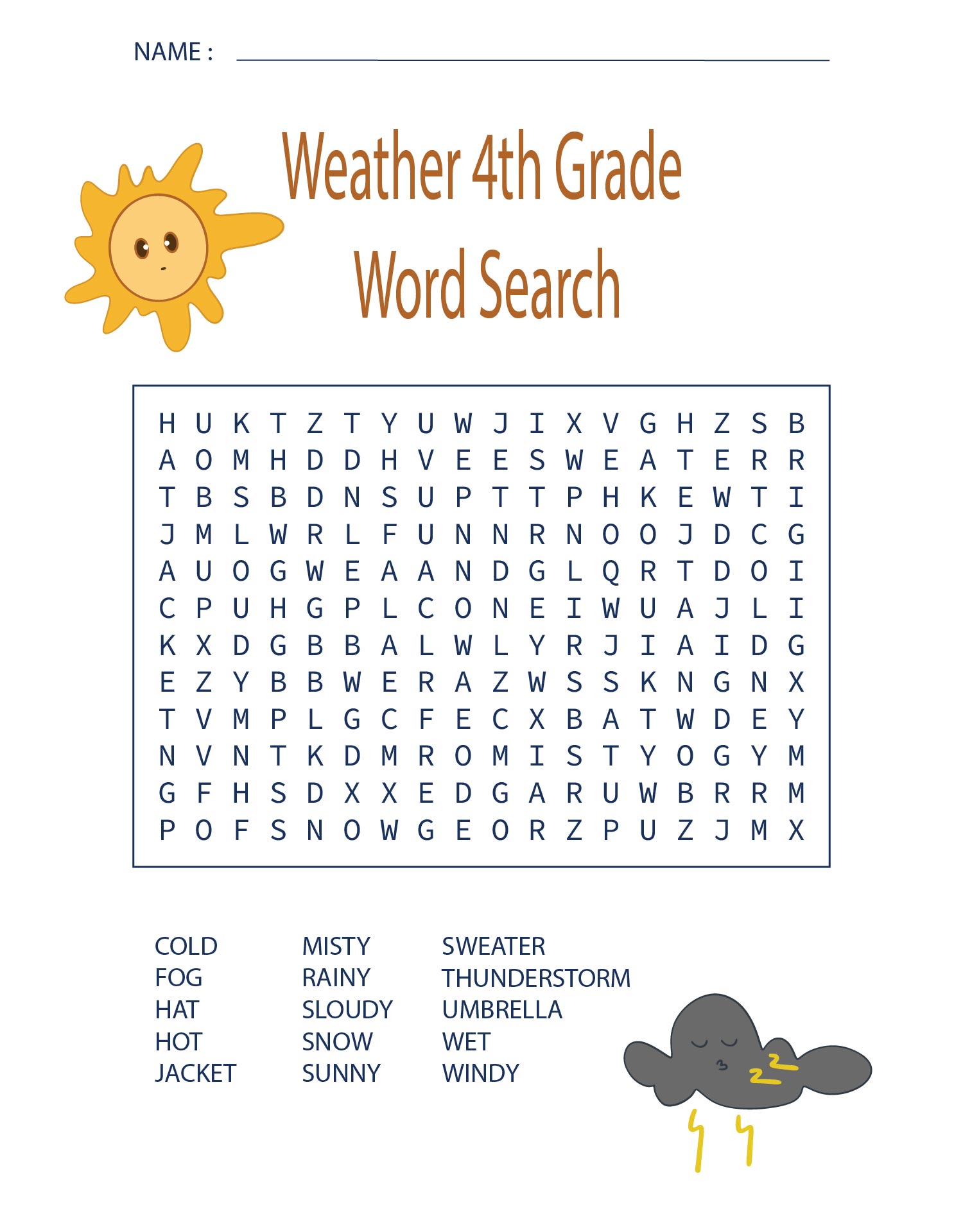 Weather 4th Grade Word Search Printable