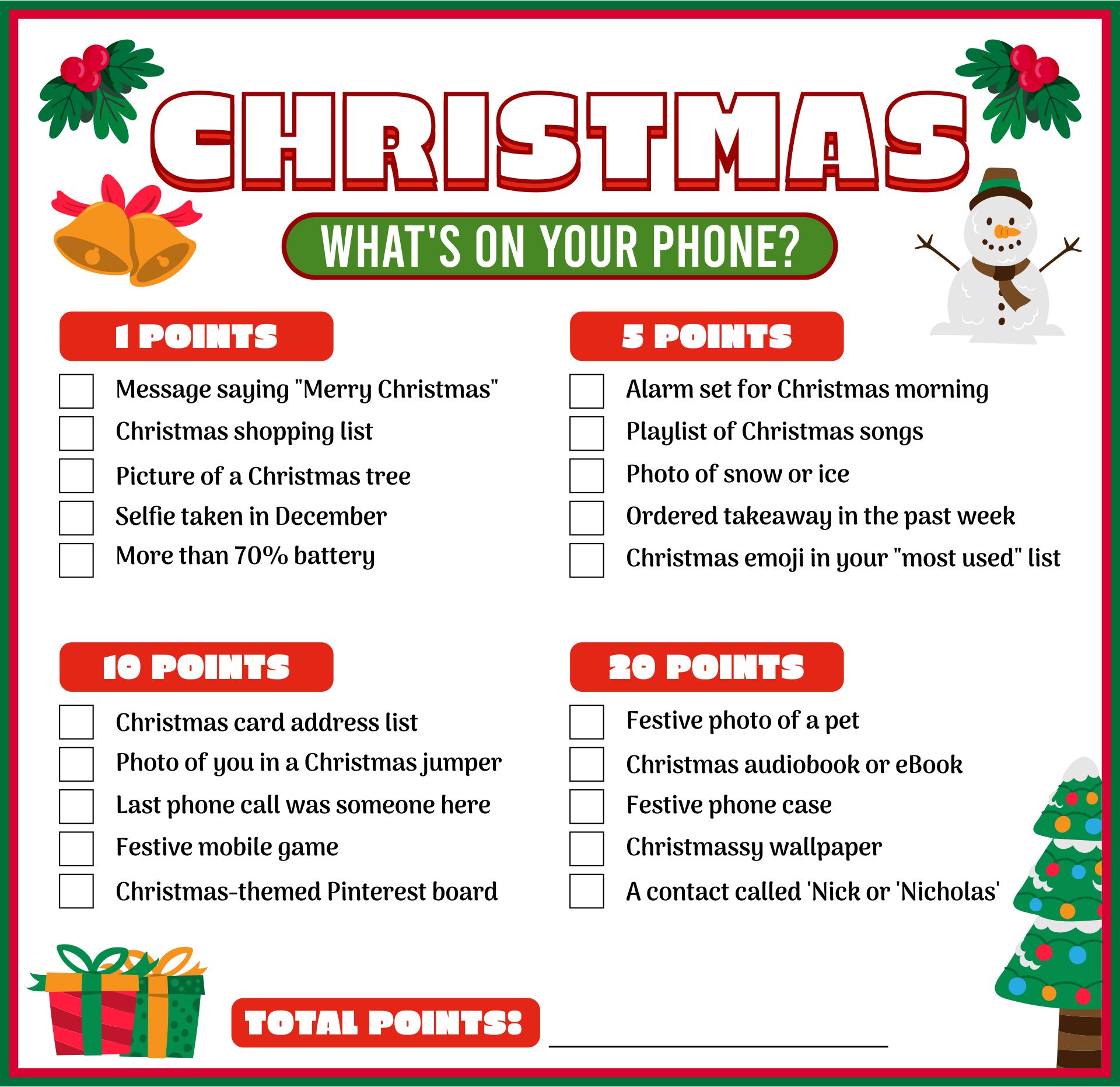 Whats In Your Phone Printable Christmas Game