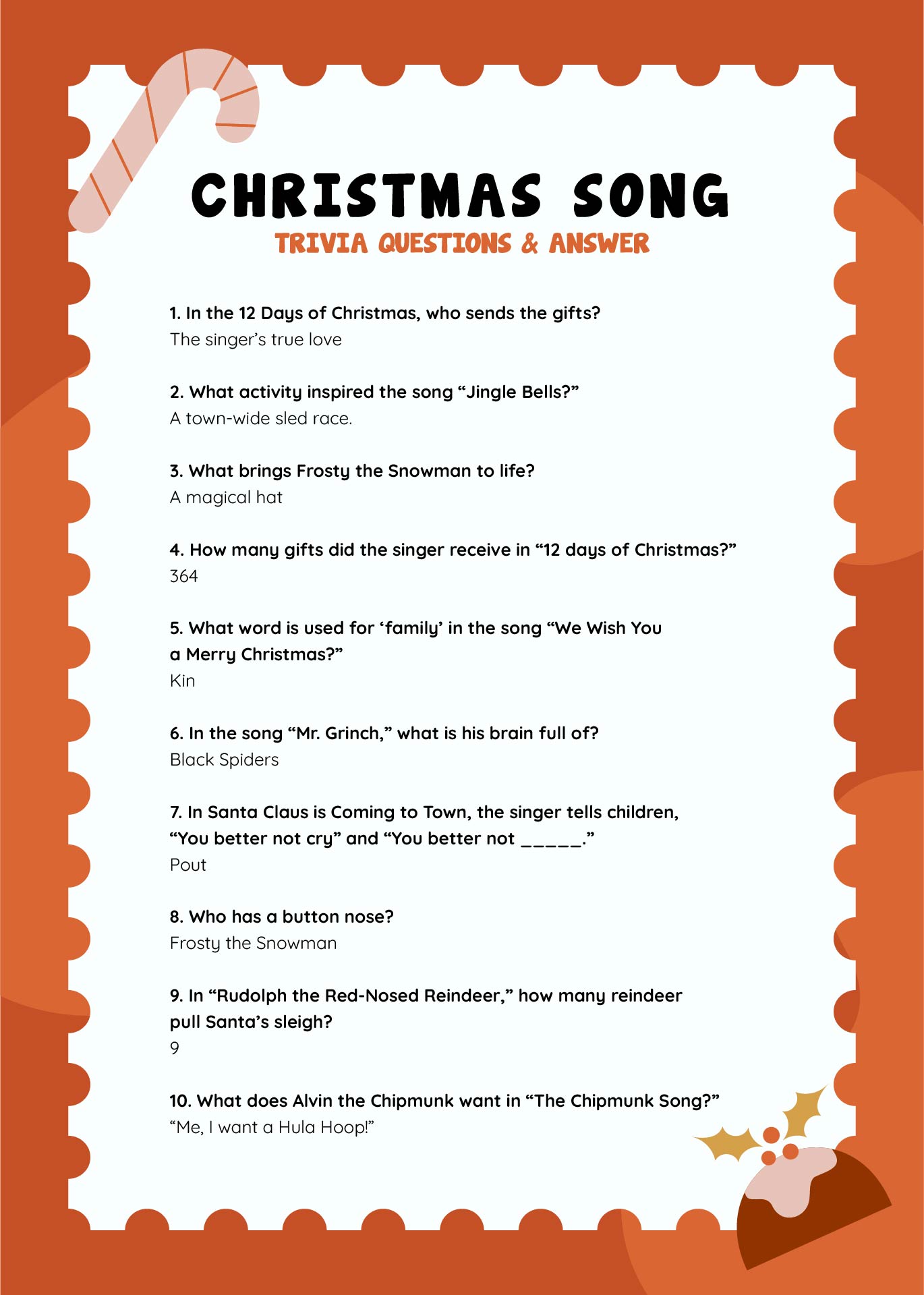 Christmas Song Trivia Questions & Answers Printable