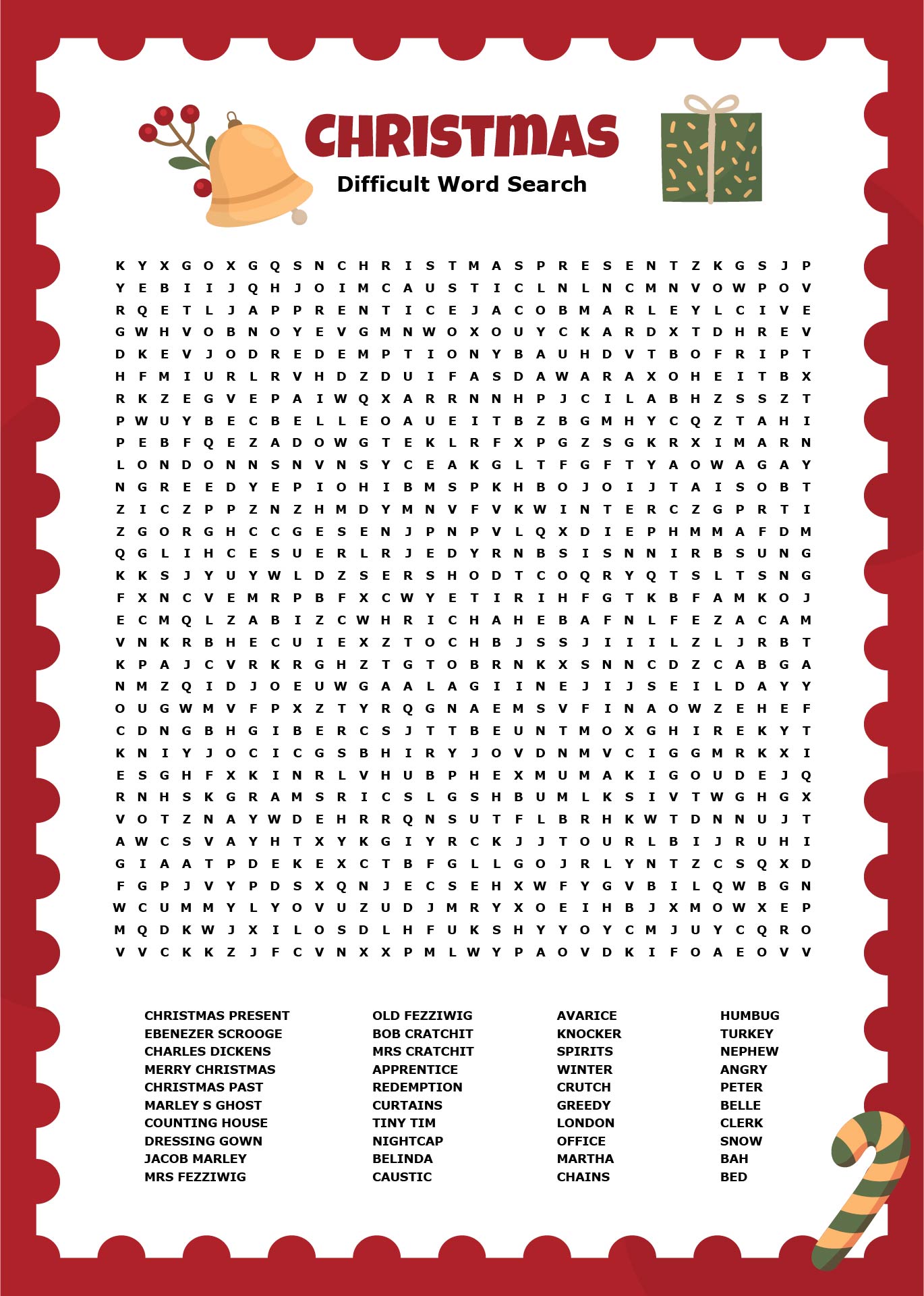Printable Difficult Christmas Word Search For Adults