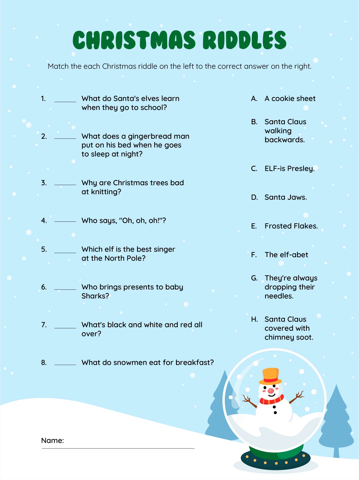Christmas Riddles For Children Printable Holiday Worksheet