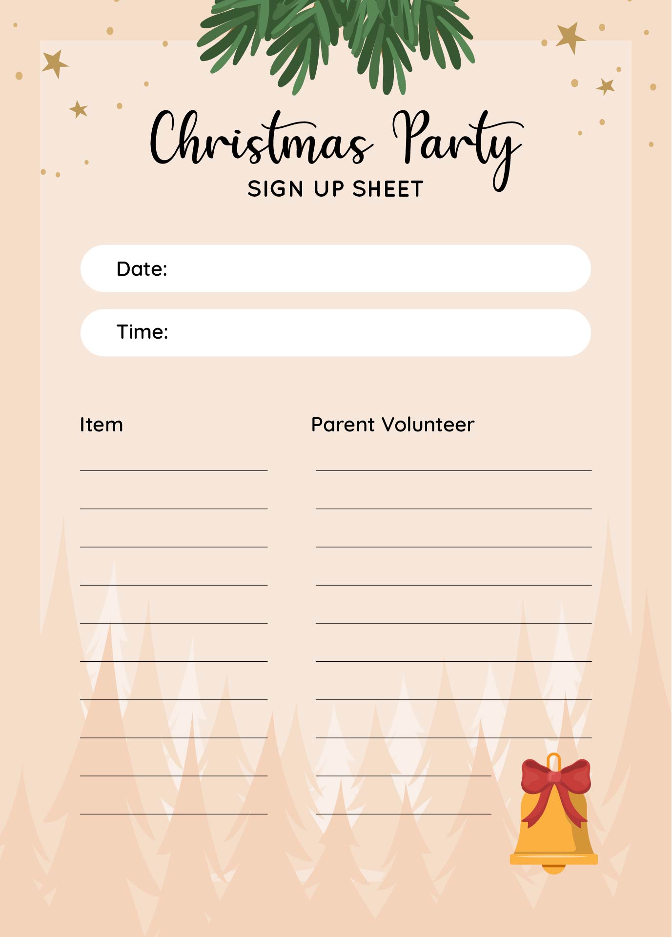 Christmas Classroom Party Sign-up Sheets Printable