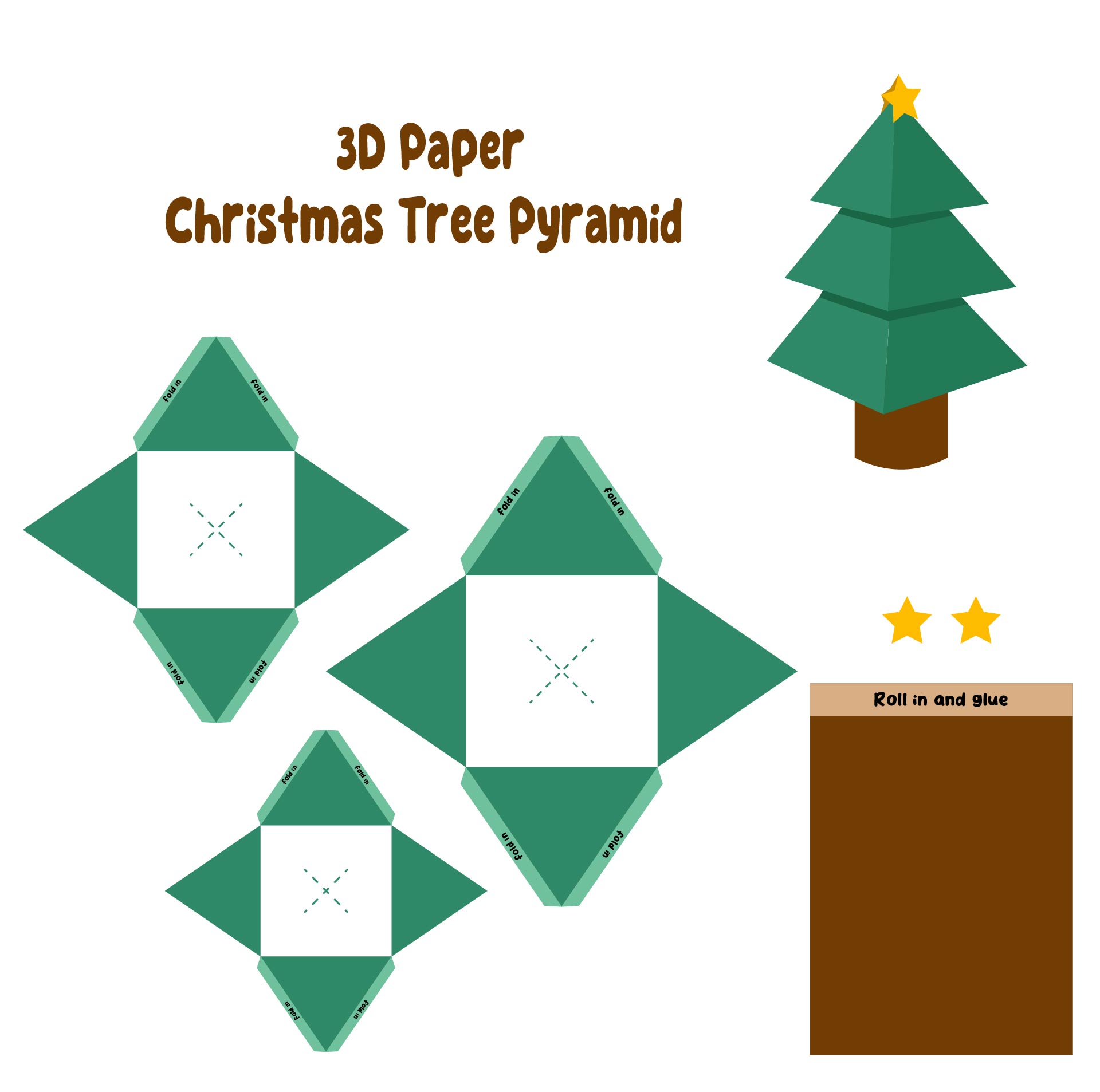 3D Paper Christmas Tree Pyramid Printable Templates
