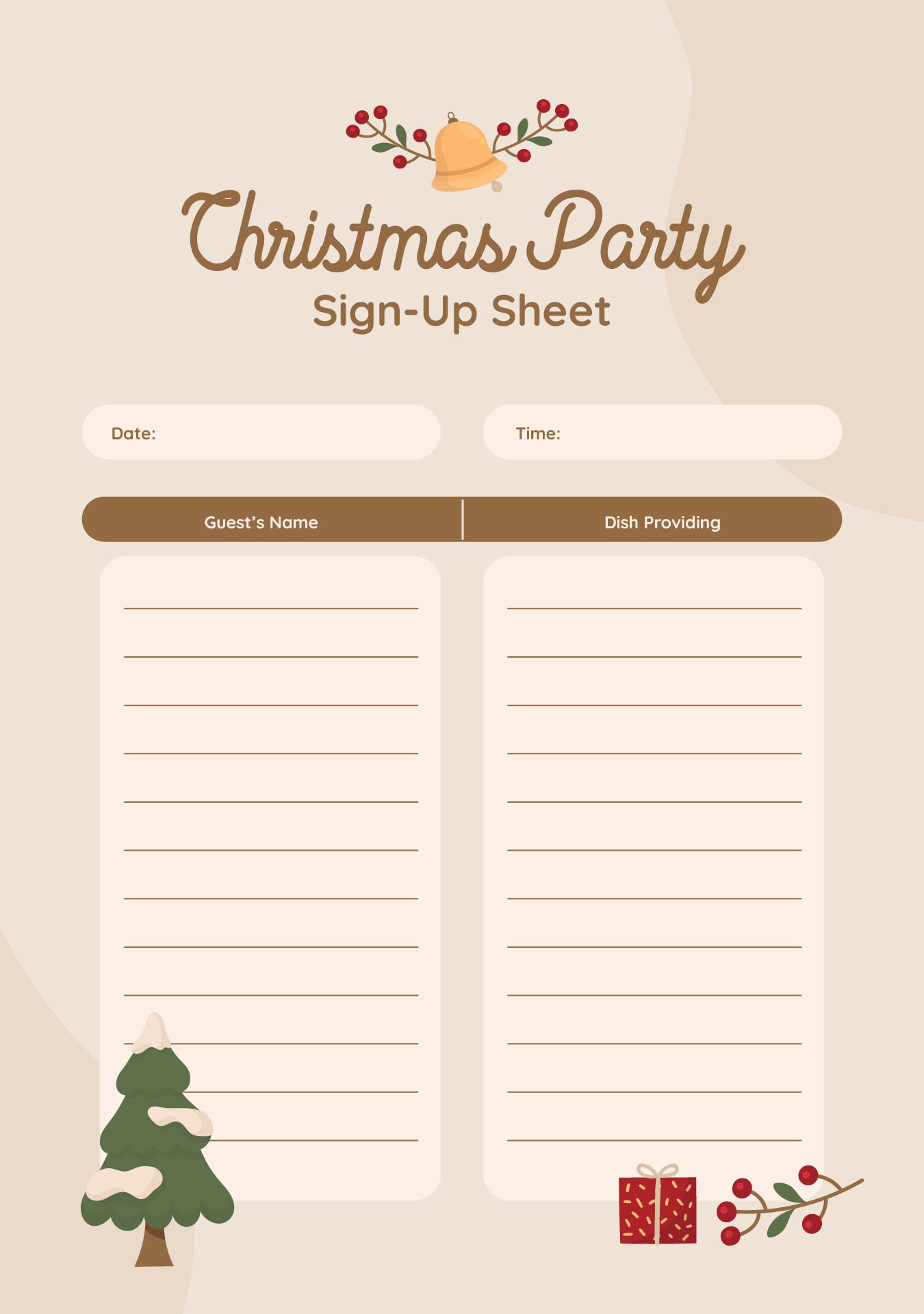 Christmas Event Sign Up Sheet Template Printable