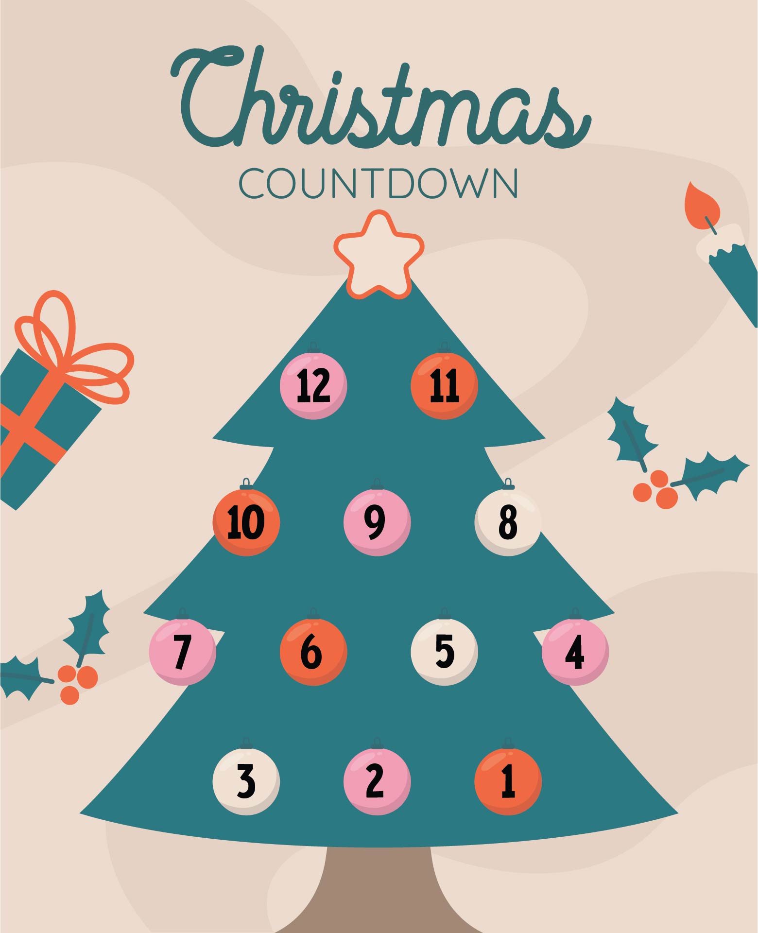 12 Days Of Christmas Paper Countdown Calendar Printable