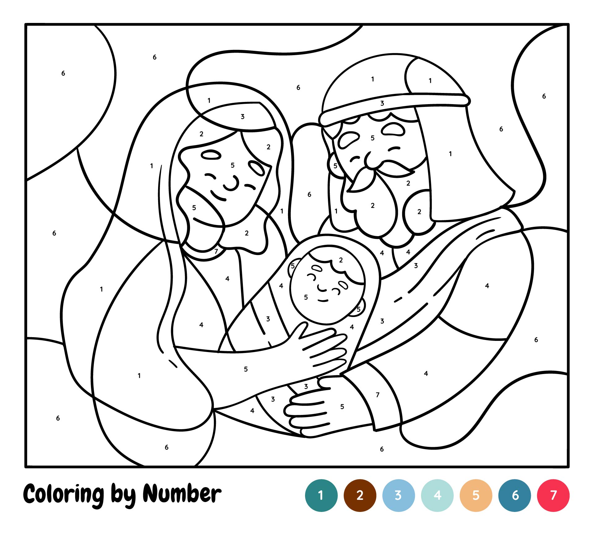 Nativity Scene Color By Number Coloring Page Printable For Kids