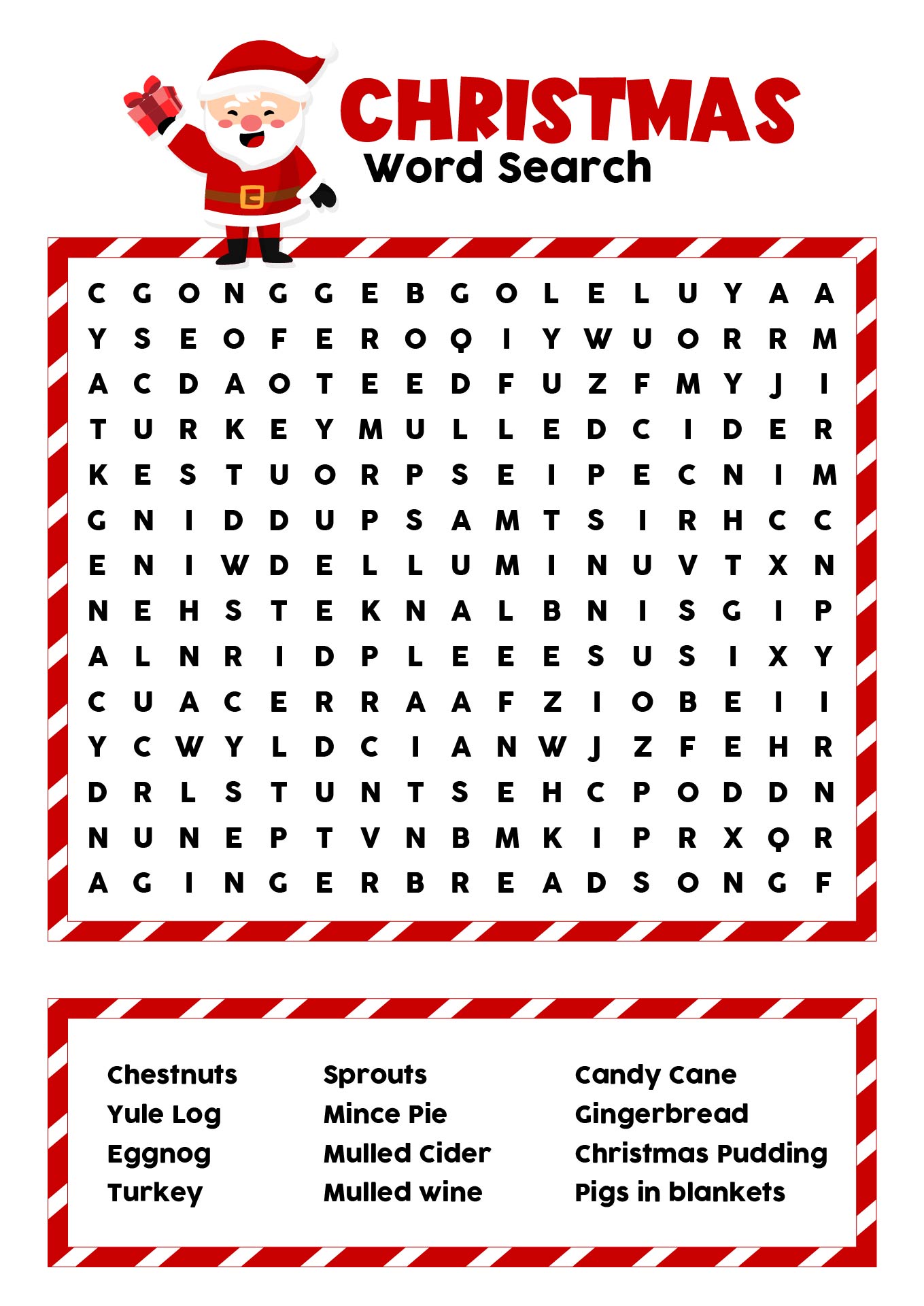 Christmas Foods Word Search Printable