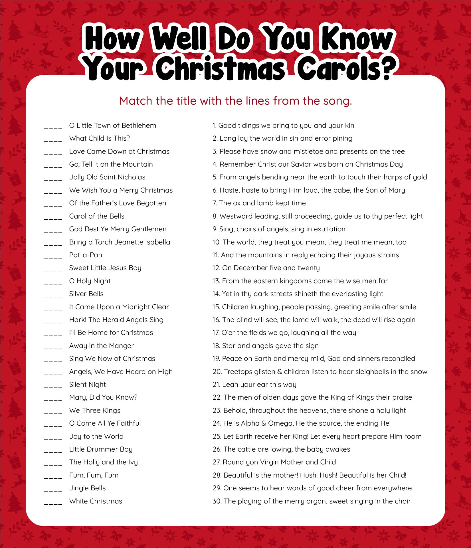 How Well Do You Know Your Christmas Carols Trivia Printable
