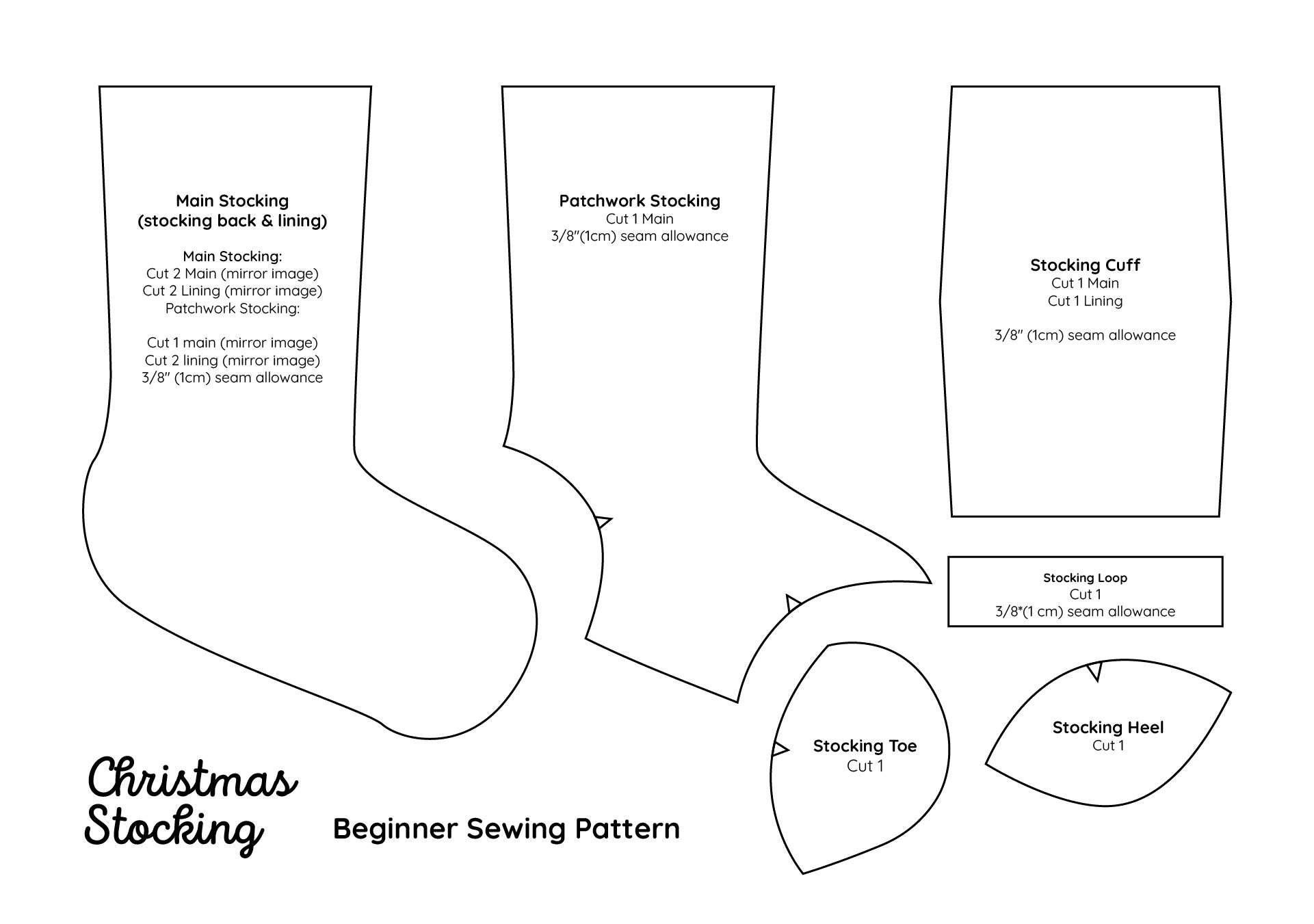 Printable Christmas Stocking Beginner Sewing Pattern
