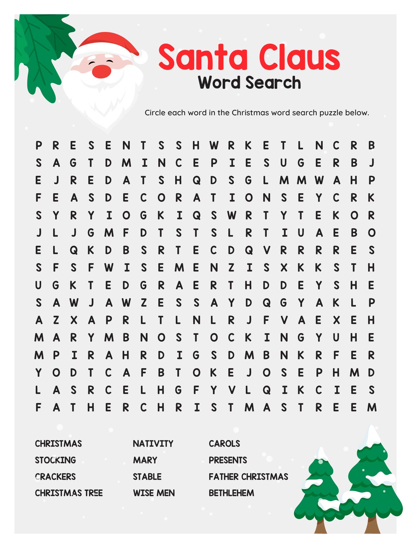 Santas Christmas Word Search Activity Page Printable