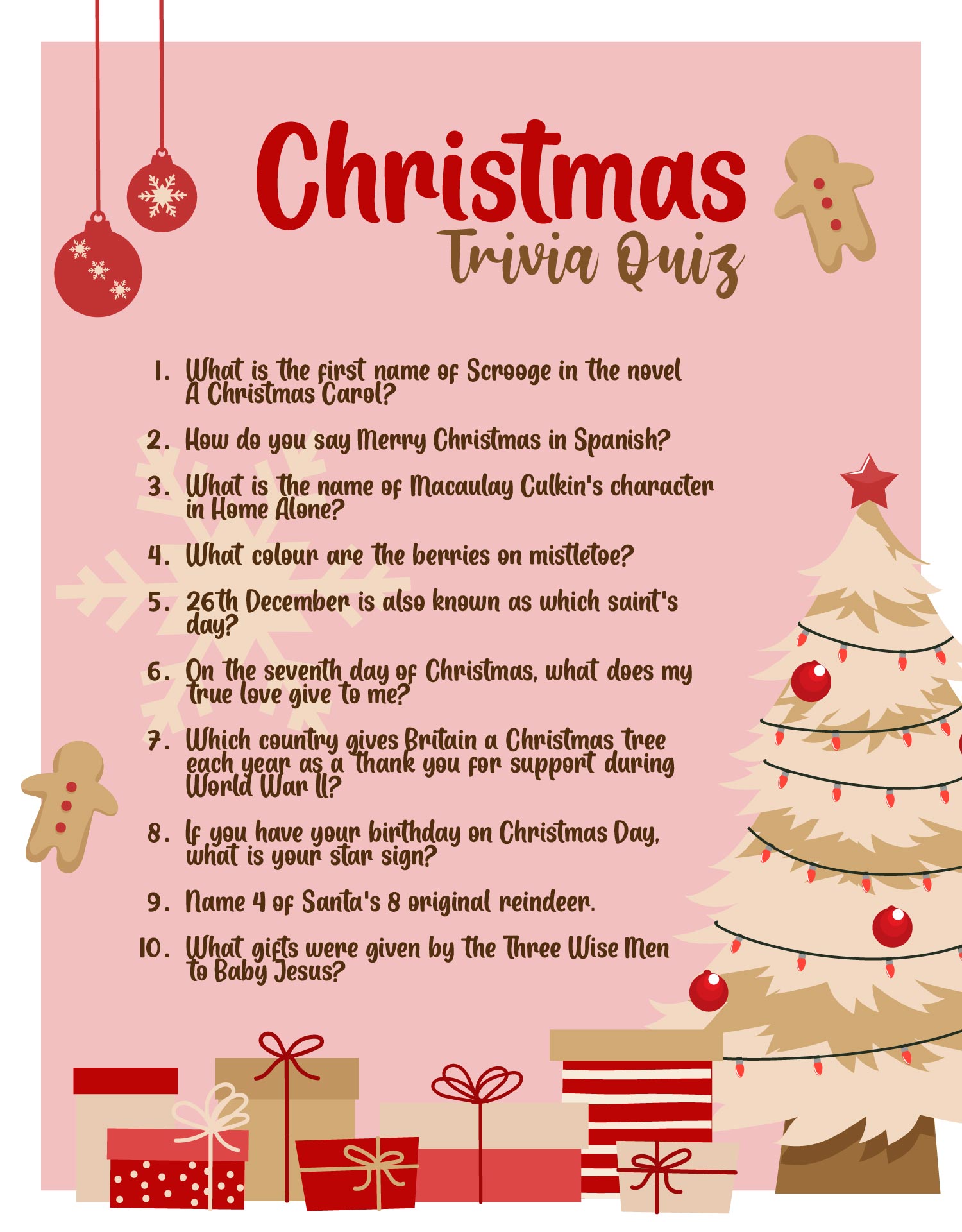 Printable Christmas Tree Trivia Quiz