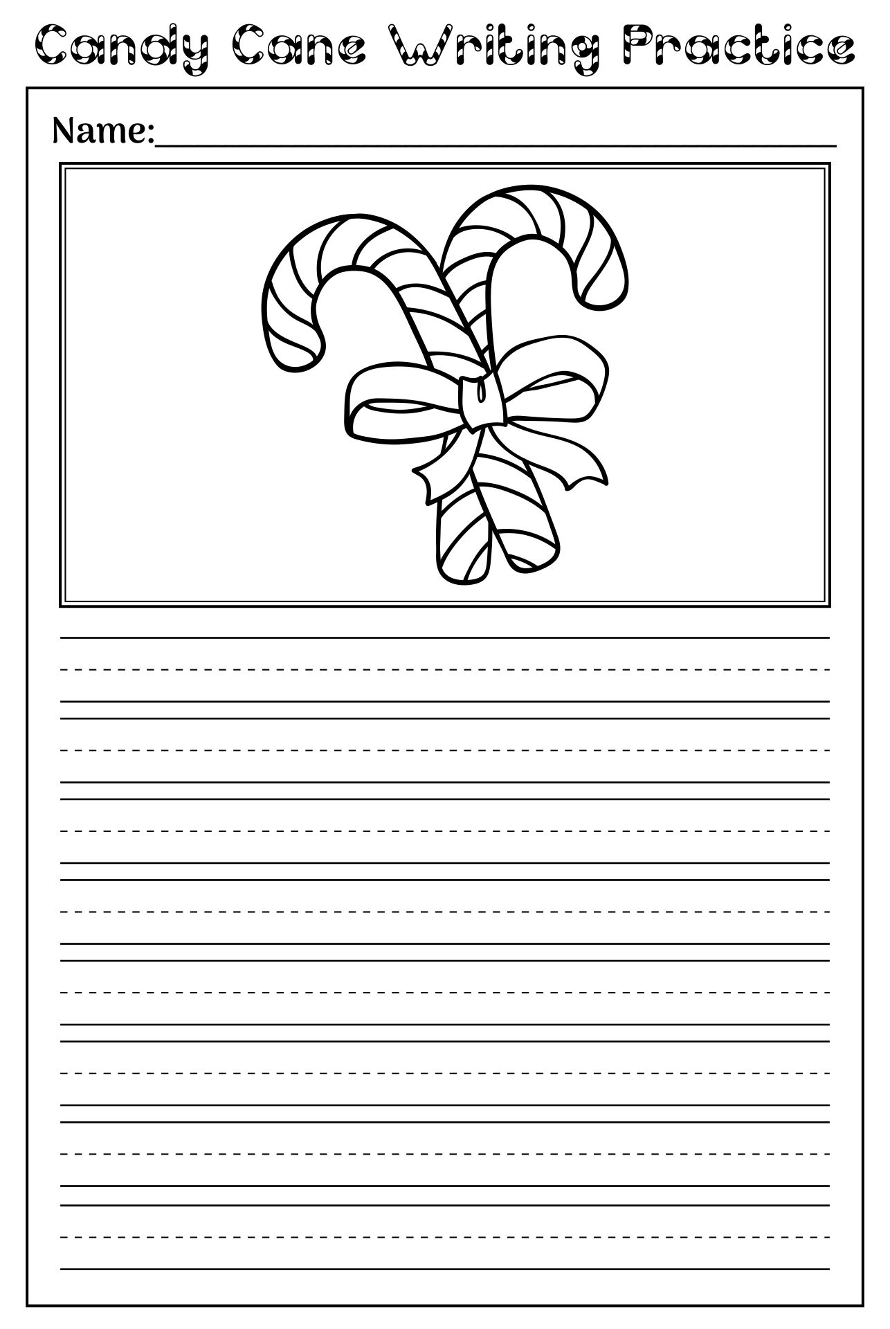 Candy Cane Writing Practice Printable Page