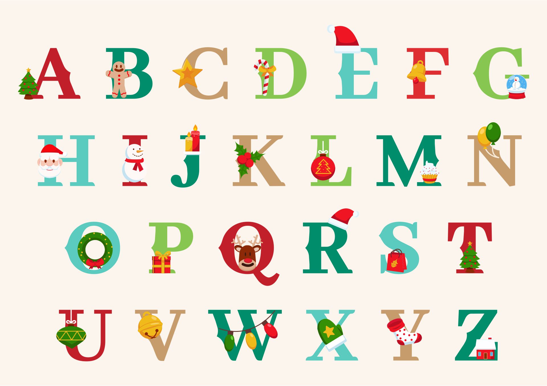 Christmas Font Printable Alphabet Letters & Clipart