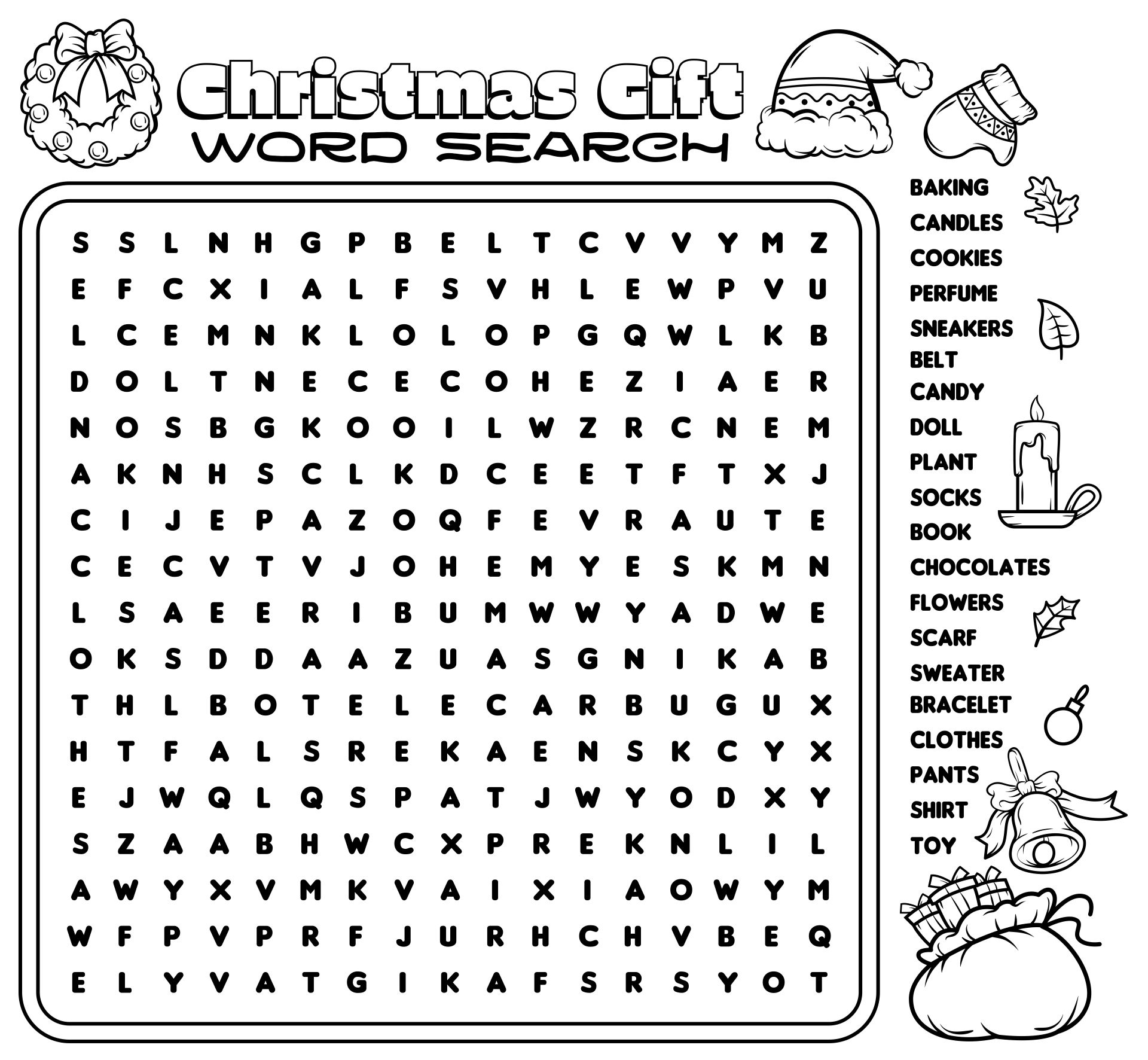 Christmas Gift Word Search Printable Coloring Pages For Kids