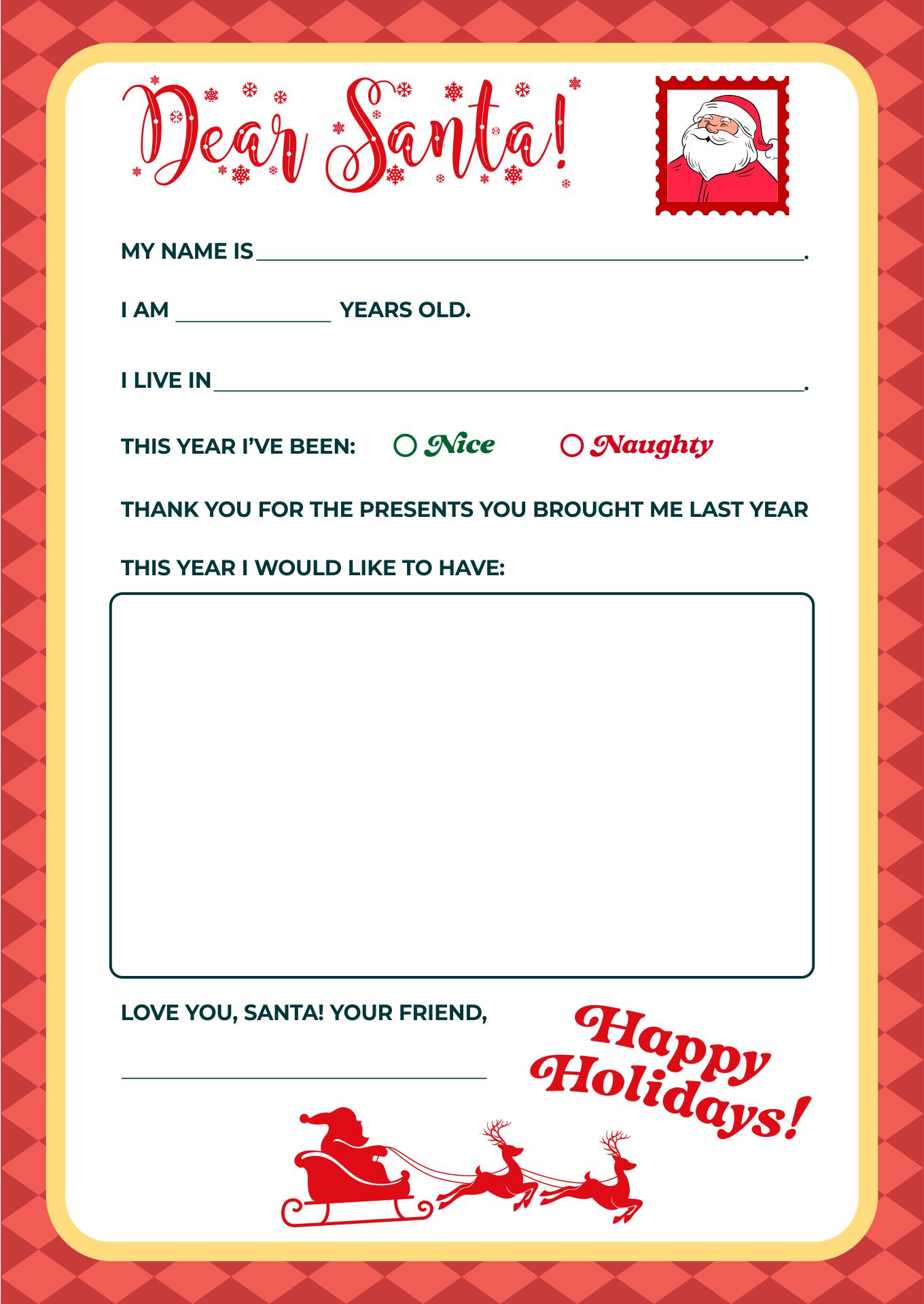 Christmas Letter Template With Pictures Printable