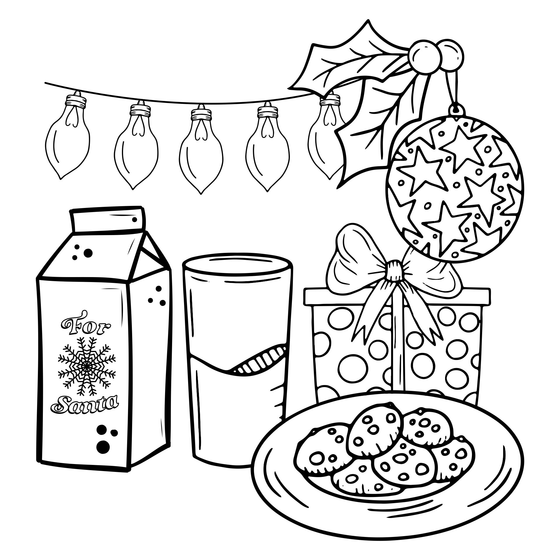 Christmas Milk And Cookies Coloring Page Printable