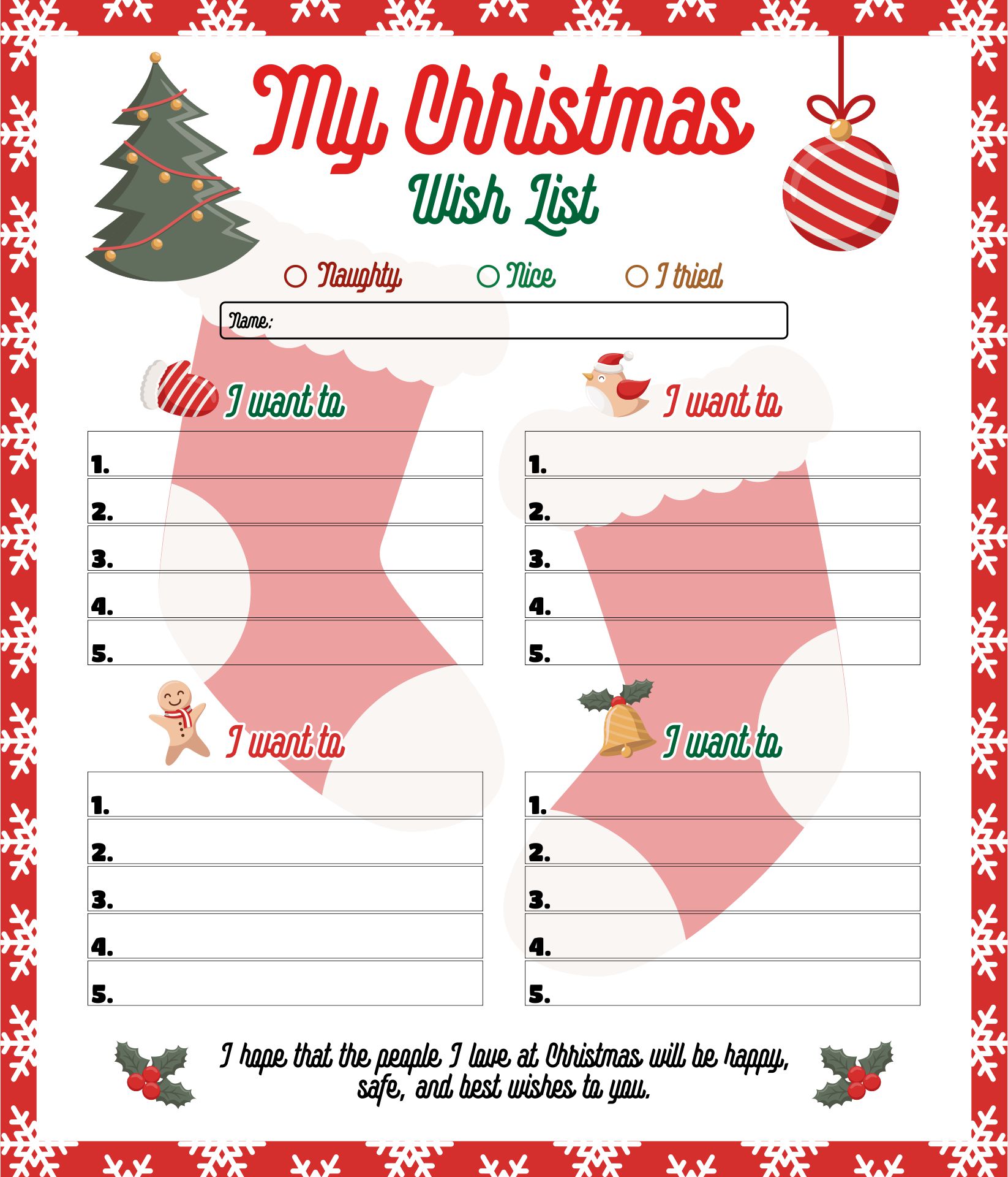 Christmas Wish List Cartoon Cute Template Printable