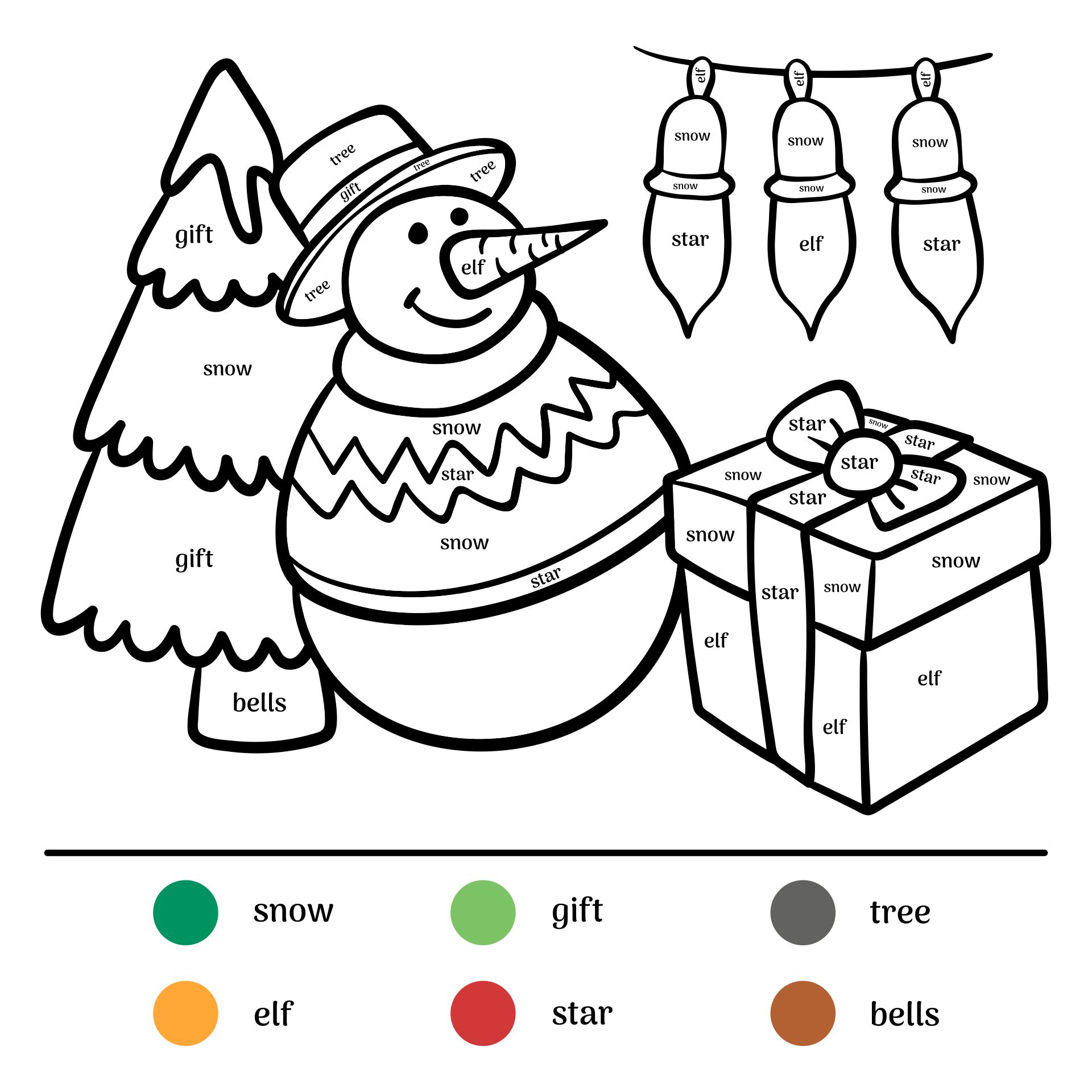 Color The Christmas Words Printable 1st-3rd Grade Activity