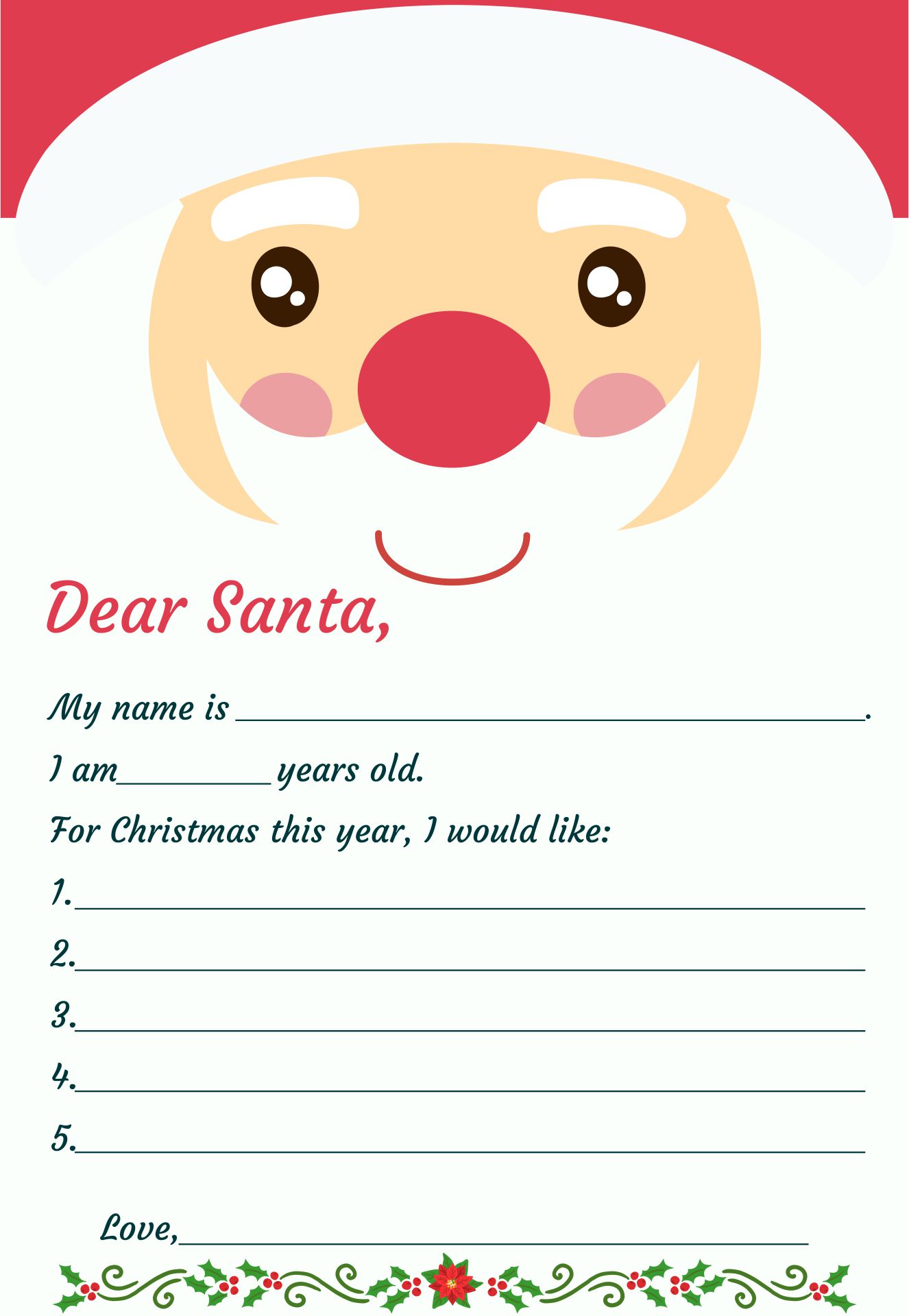 Dear Santa Fill In Letter Template Printable