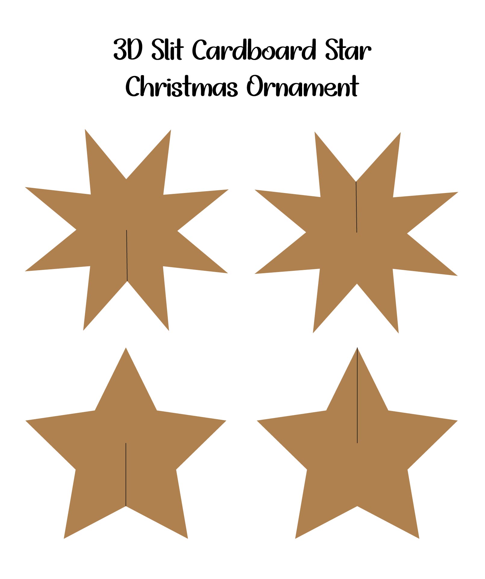 Easy 3D Slit Cardboard Star Christmas Ornament Printable Template