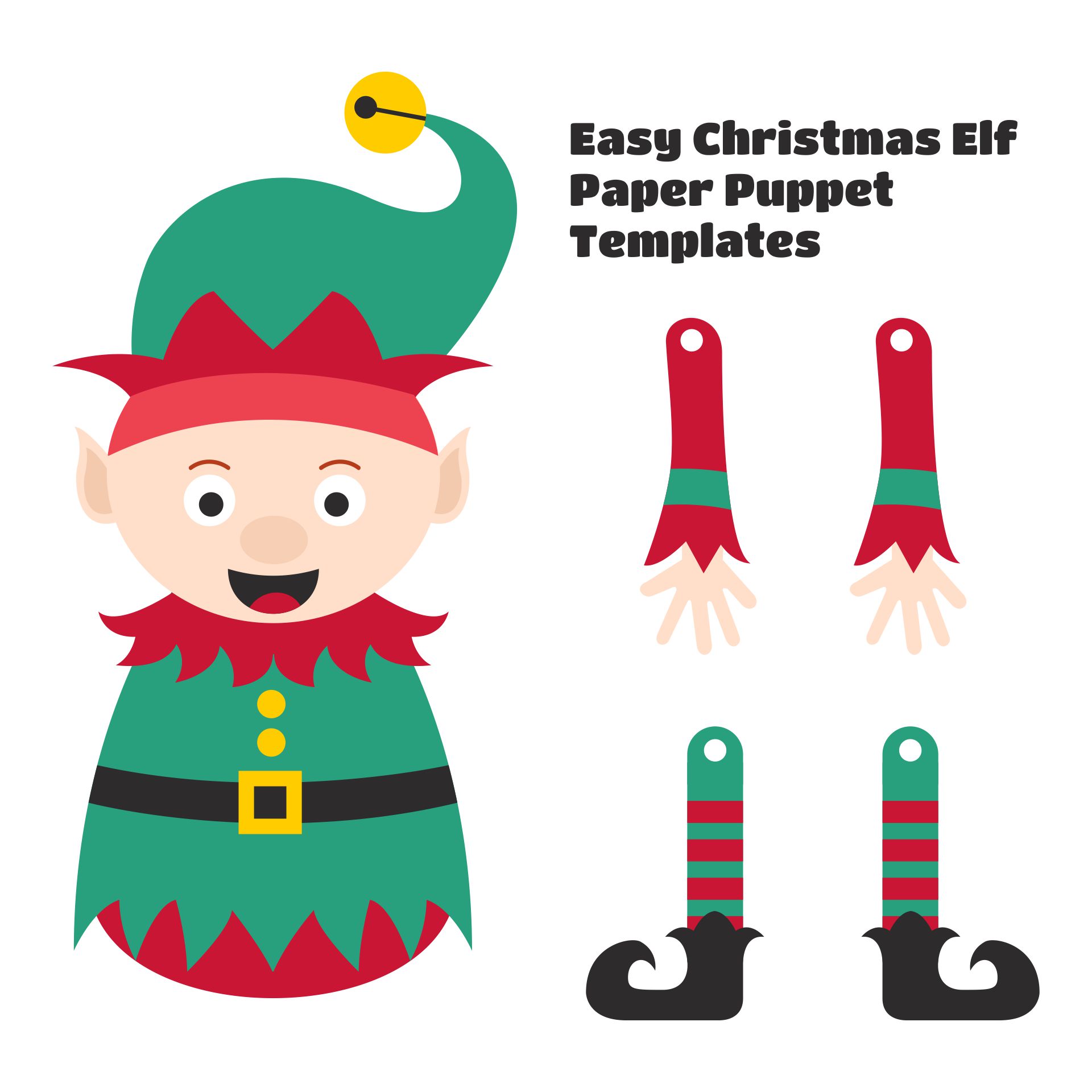 Easy Christmas Elf Paper Puppet With Printable Templates