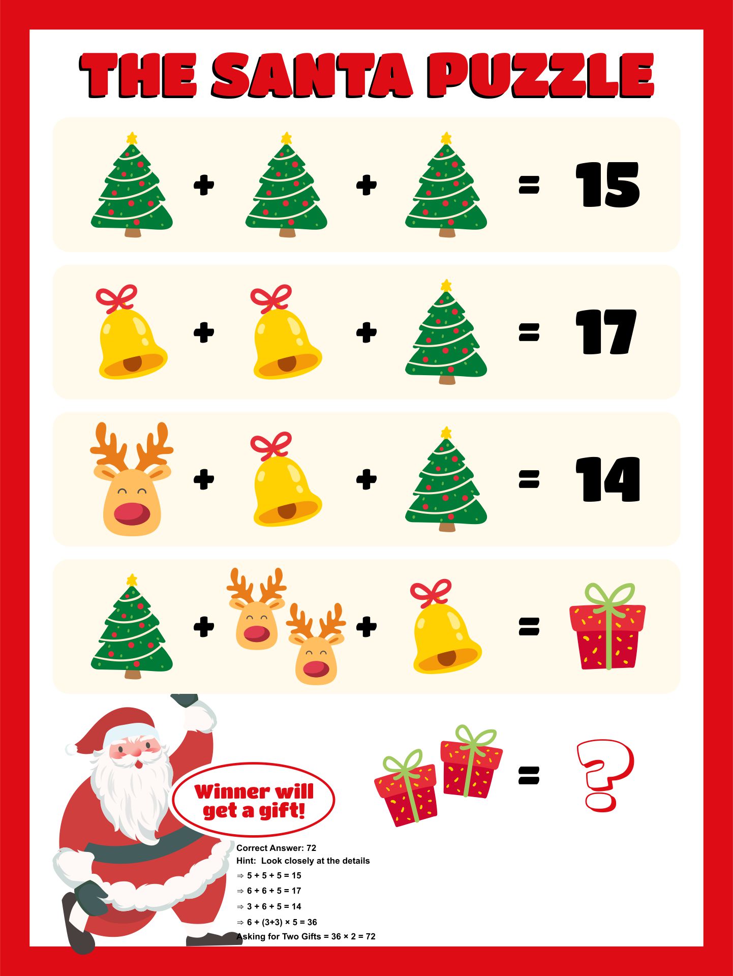 Fun Christmas Math Activities Brain Teasers Printable