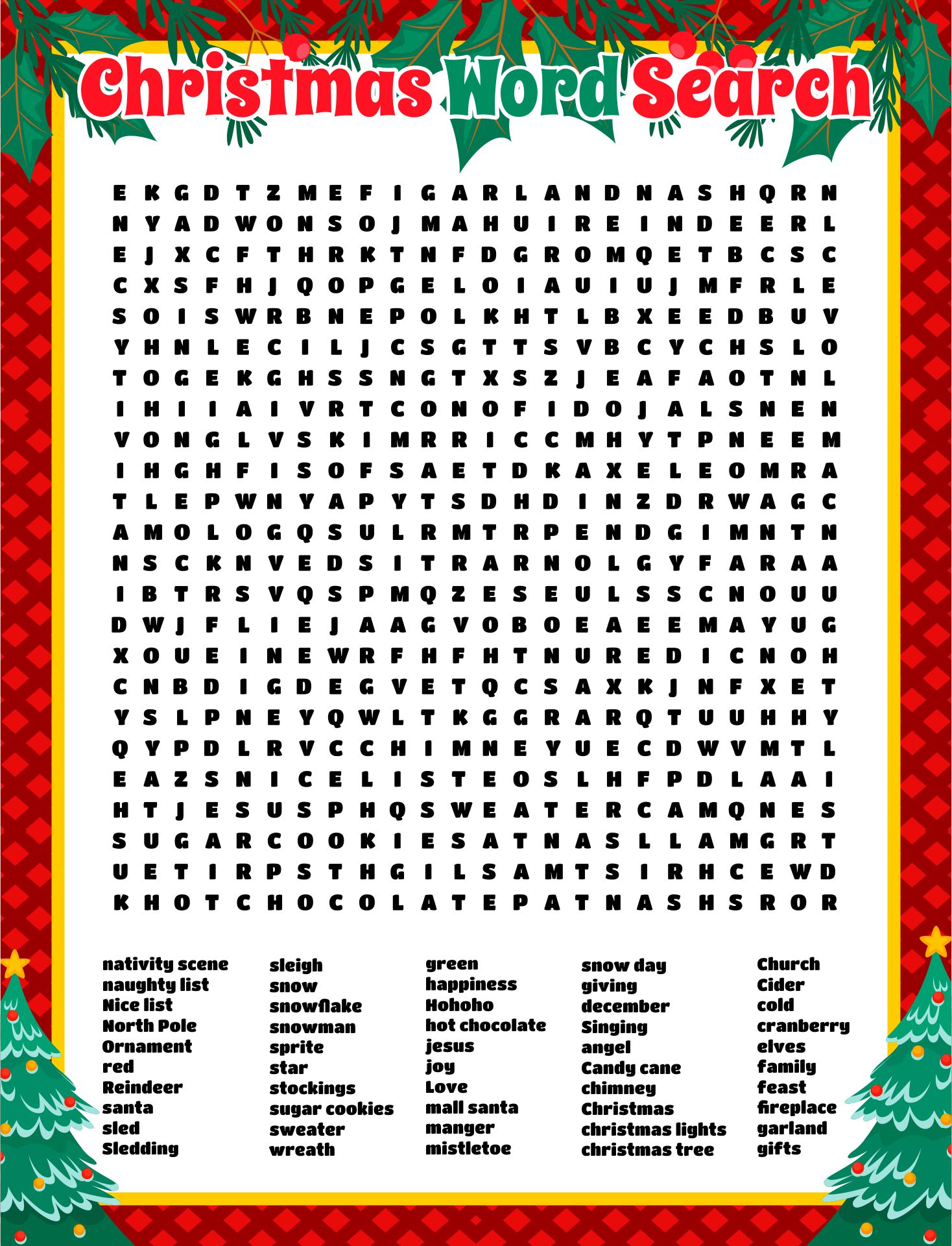 Giant Christmas Vocabulary Word Search Puzzle Worksheet Activity Printable