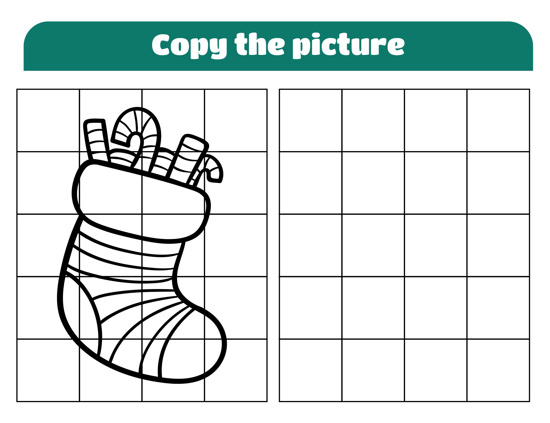 Grid Copy Worksheet Printable Kids Activity Christmas Sock