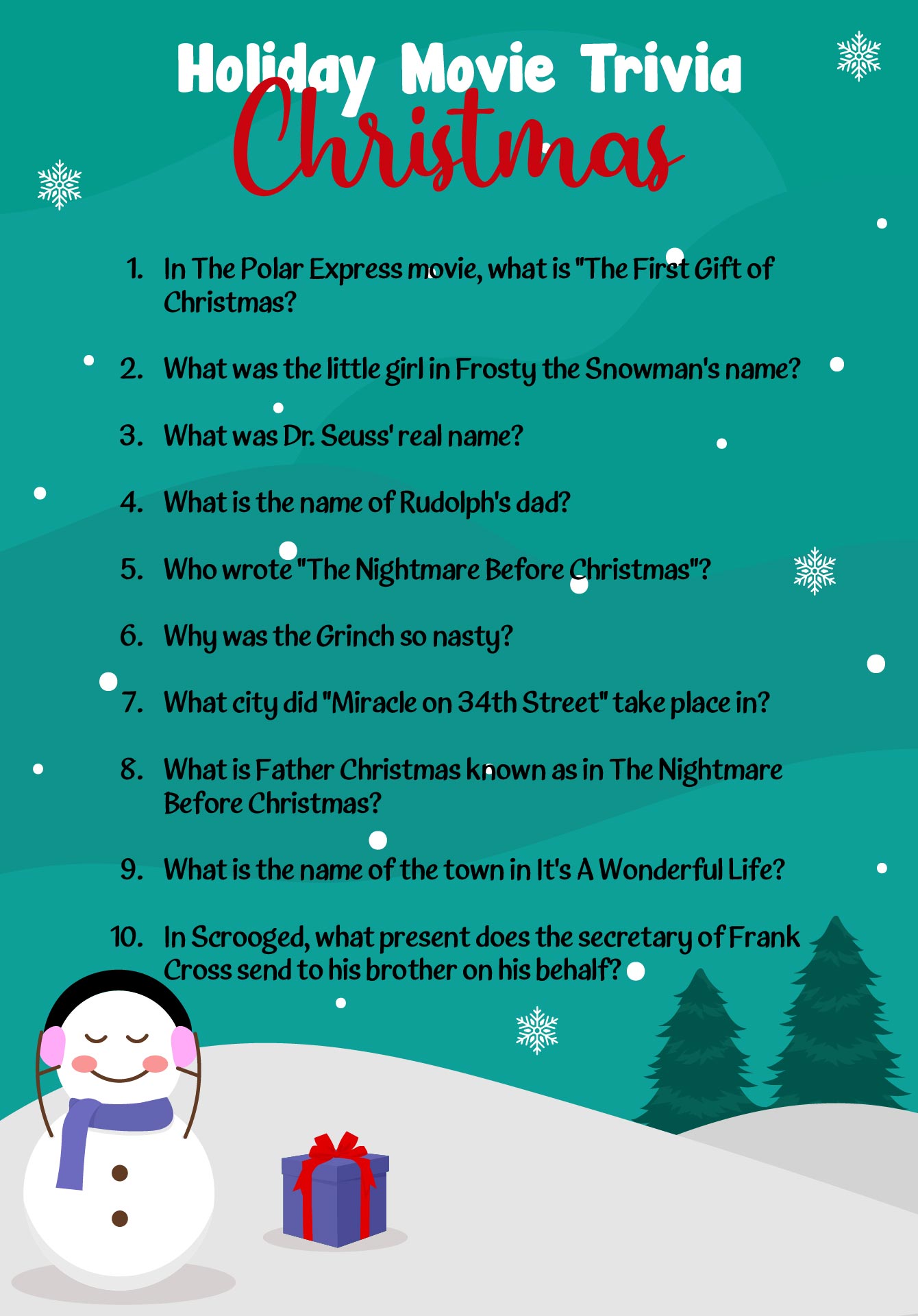 Holiday Movie Trivia Christmas Printable