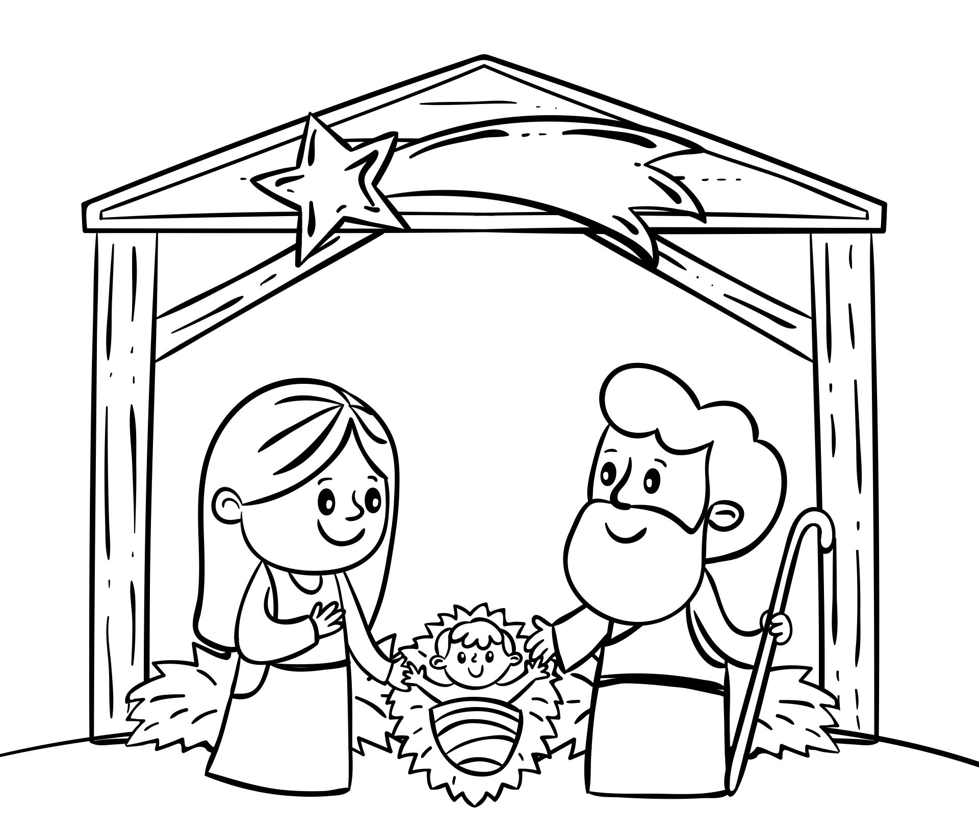 Nativity Scene And Stable Printable Coloring Pages
