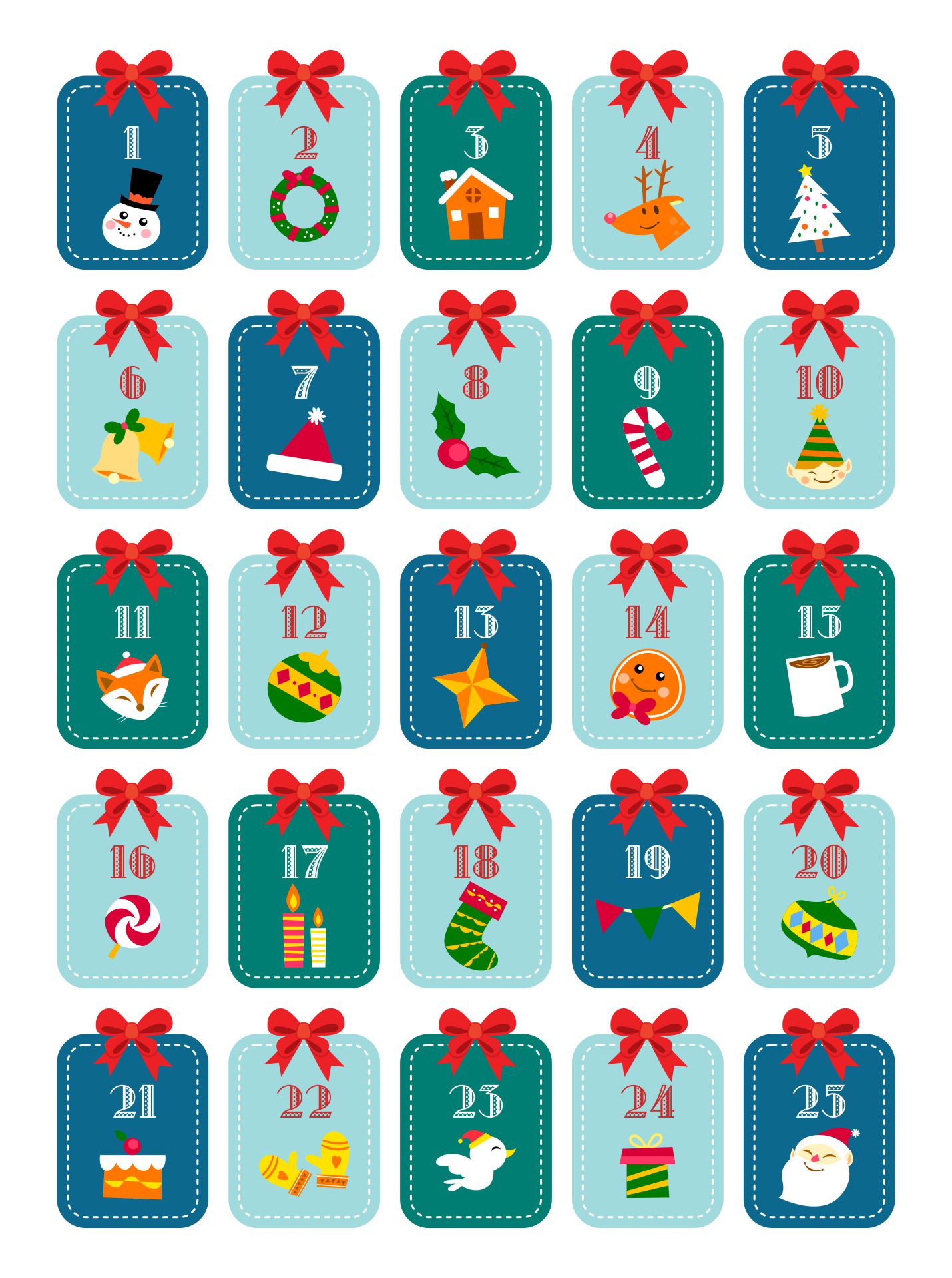 Printable Advent Calendar Winter Christmas Numbers Cute