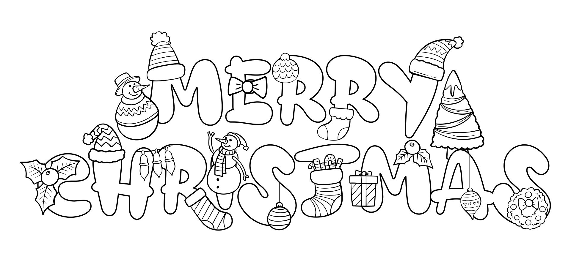 Printable Bubble Writing Merry Christmas