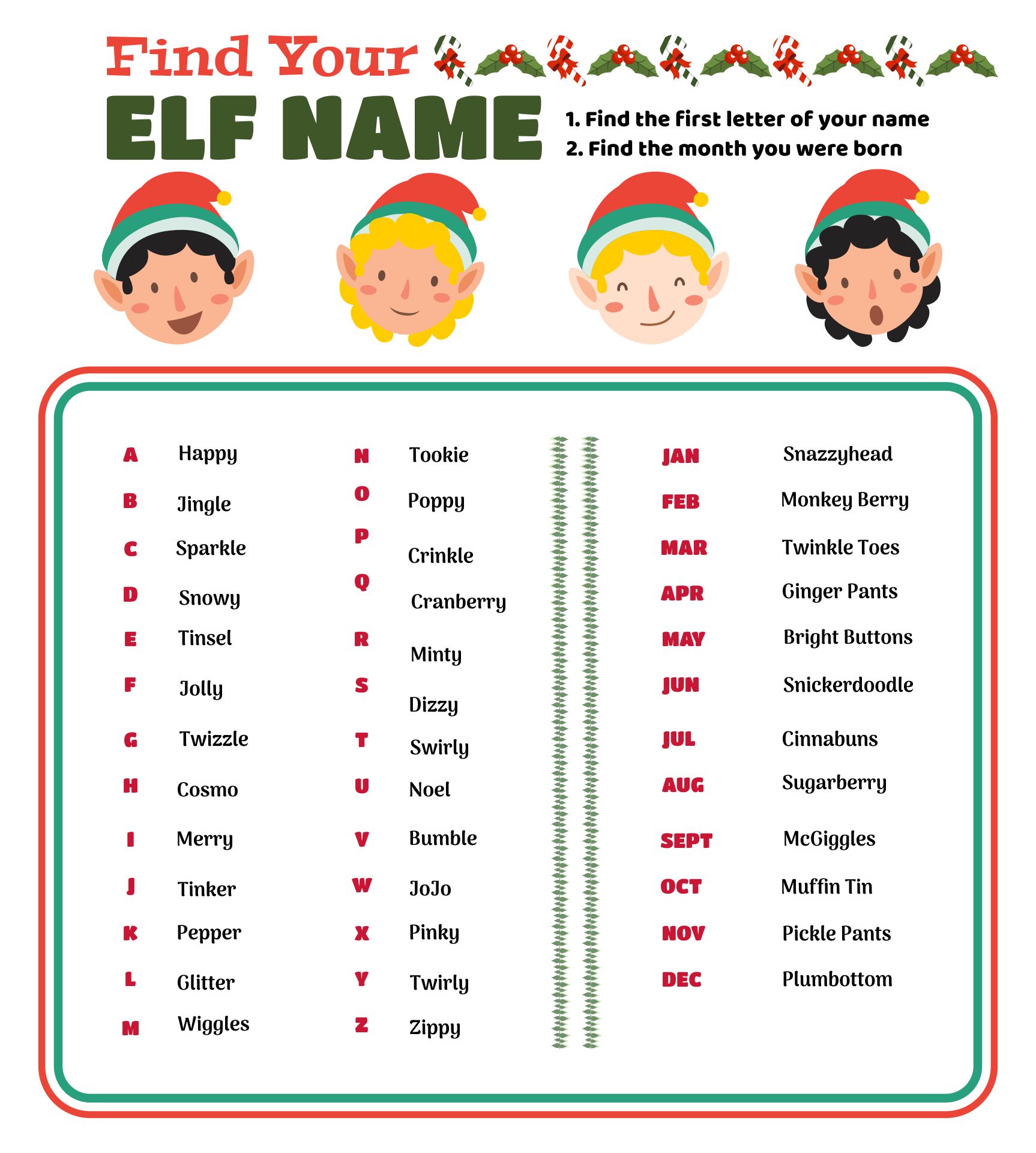 Printable Christmas Activity Name The Christmas Elves