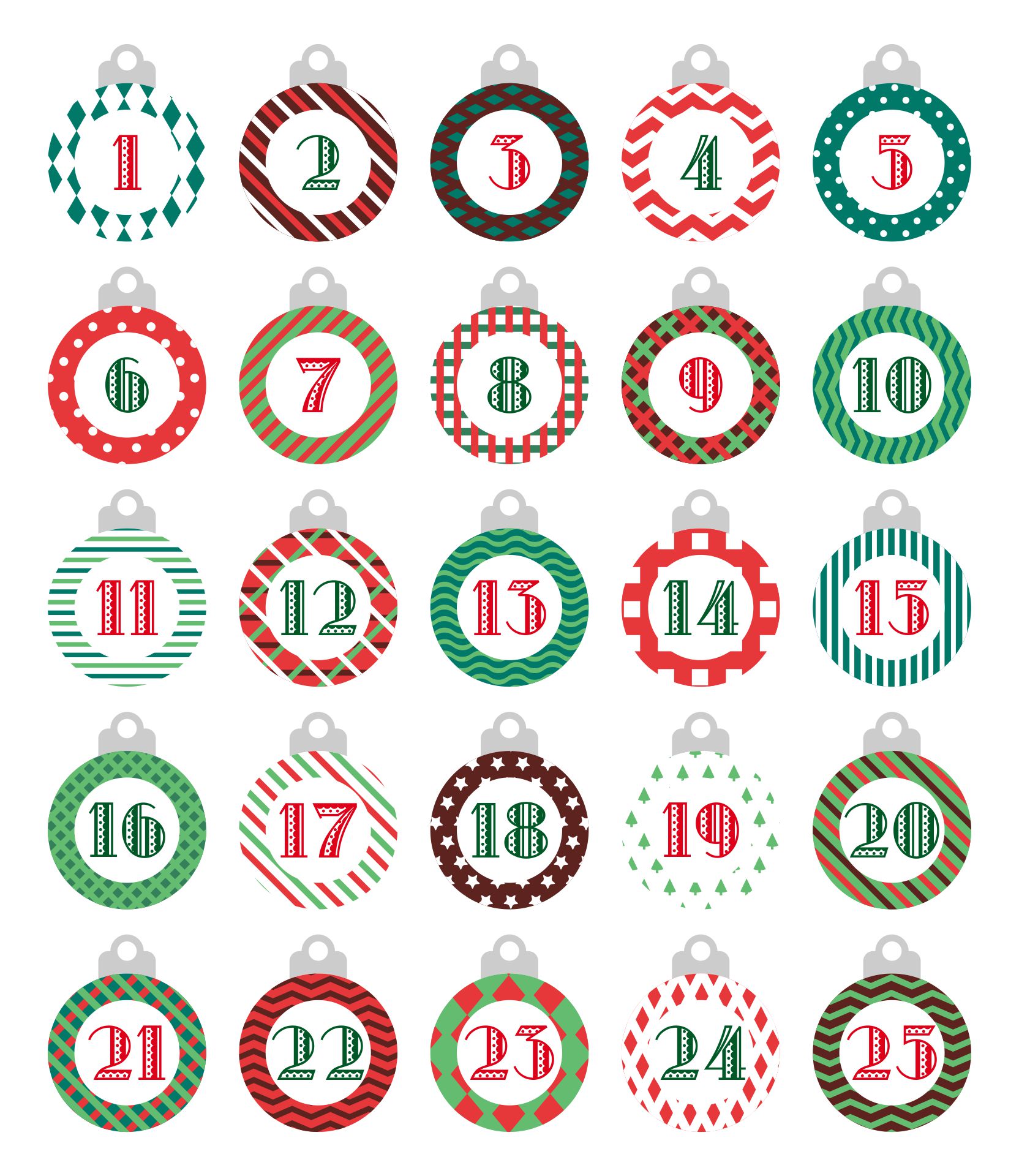 Printable Christmas Advent Calendar Numbers