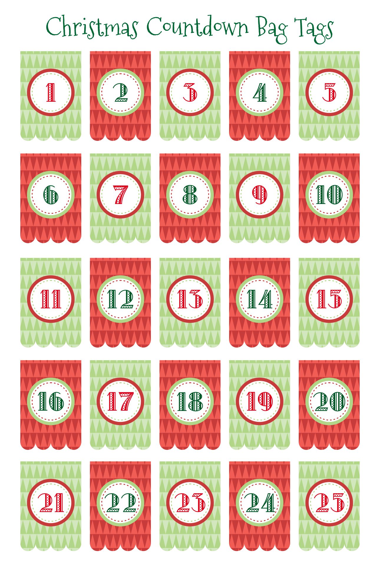 Printable Christmas Countdown Bag Tags