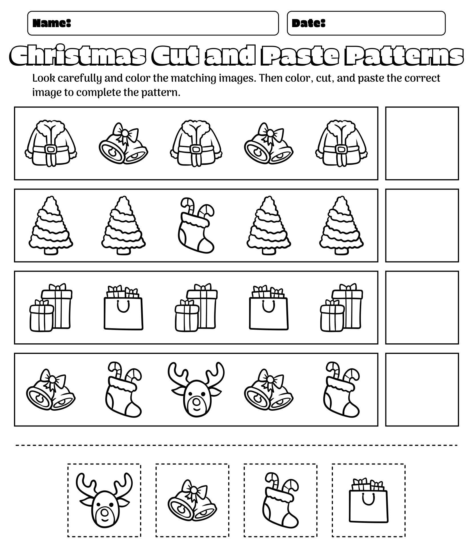Printable Christmas Cut And Paste Patterns Worksheet