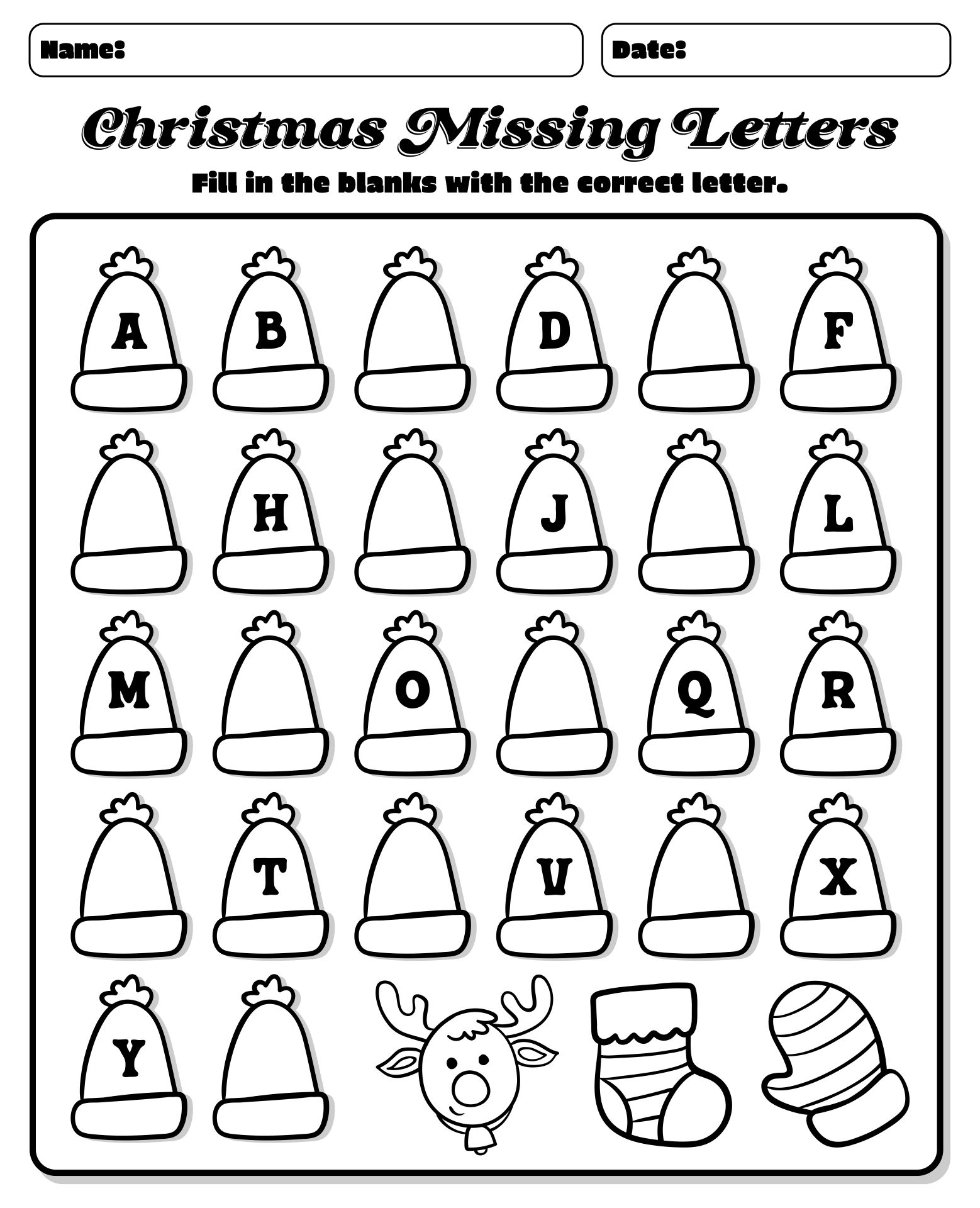 Printable Christmas Missing Letters Worksheet