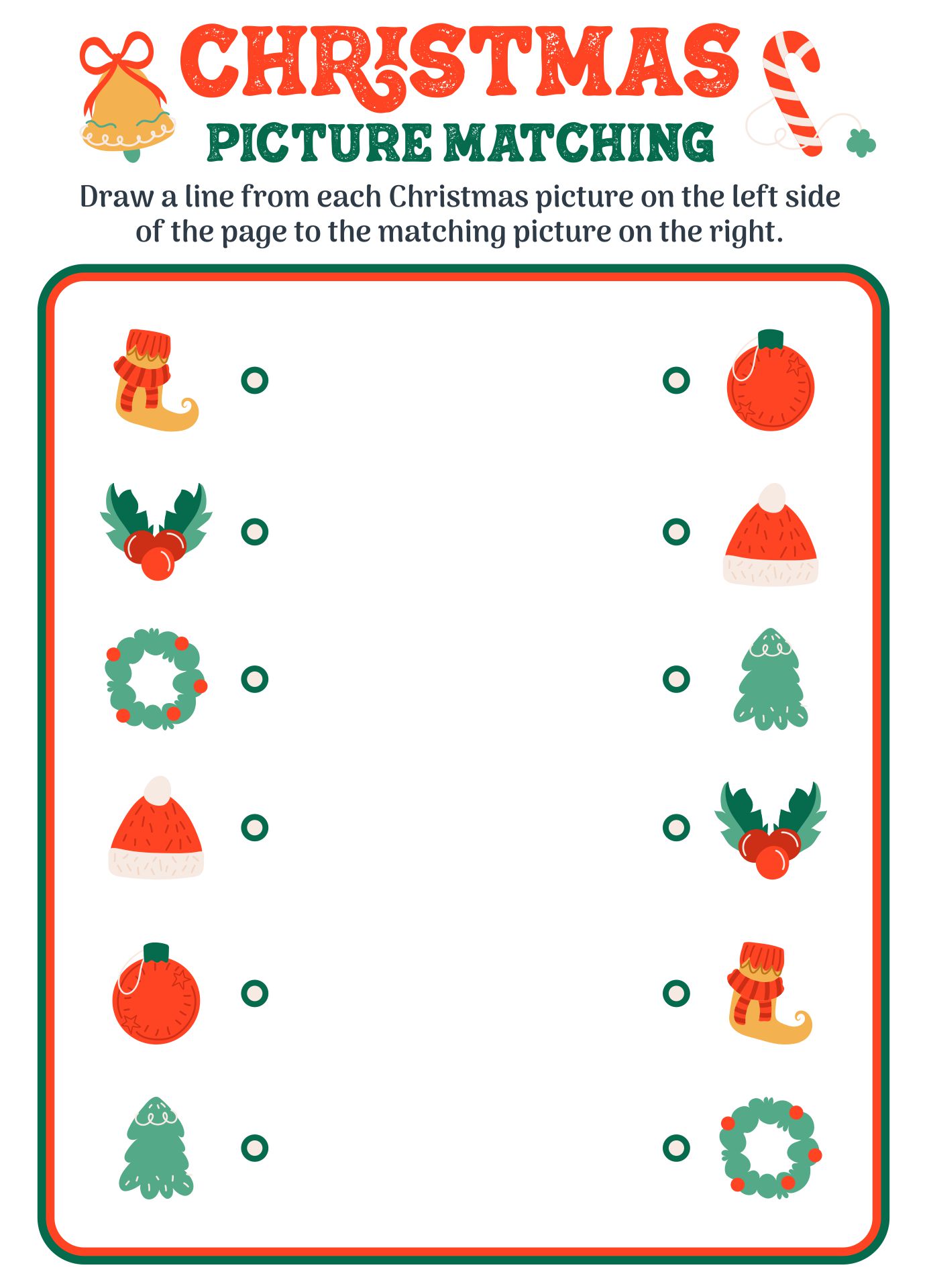 Printable Christmas Pictures Matching Worksheet
