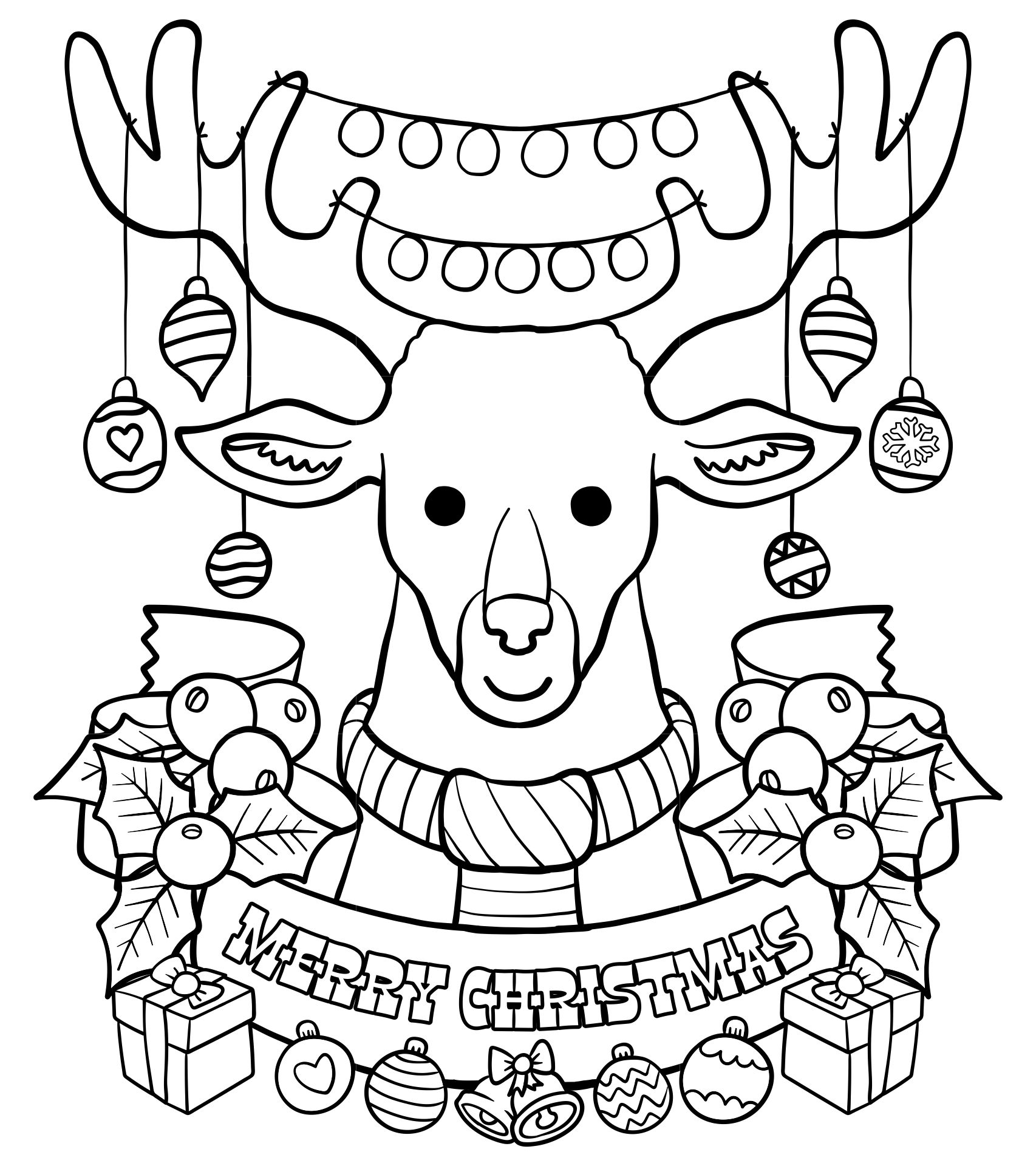 Printable Christmas Reindeer In Lights Coloring Page