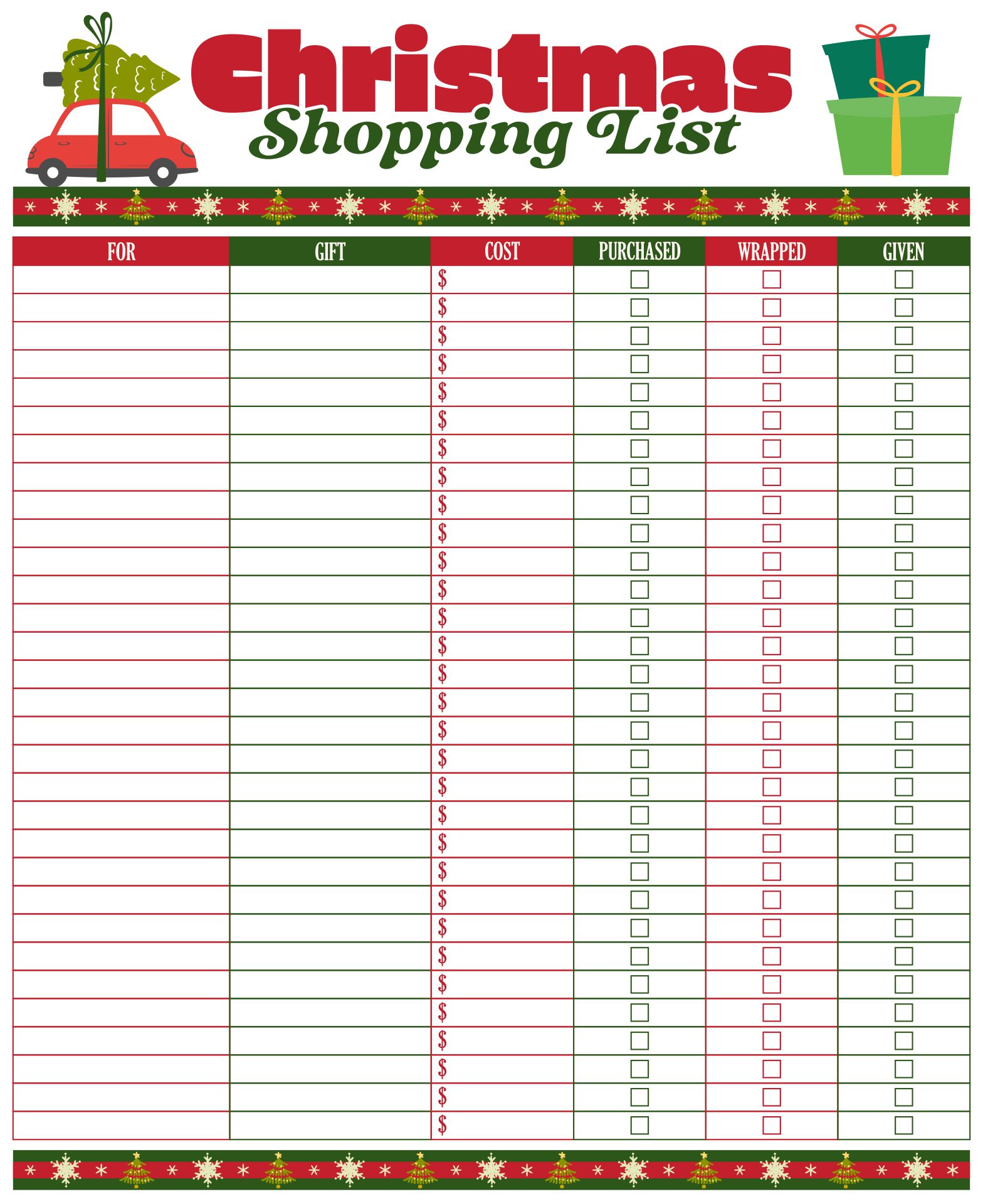 Printable Christmas Shopping List Templates