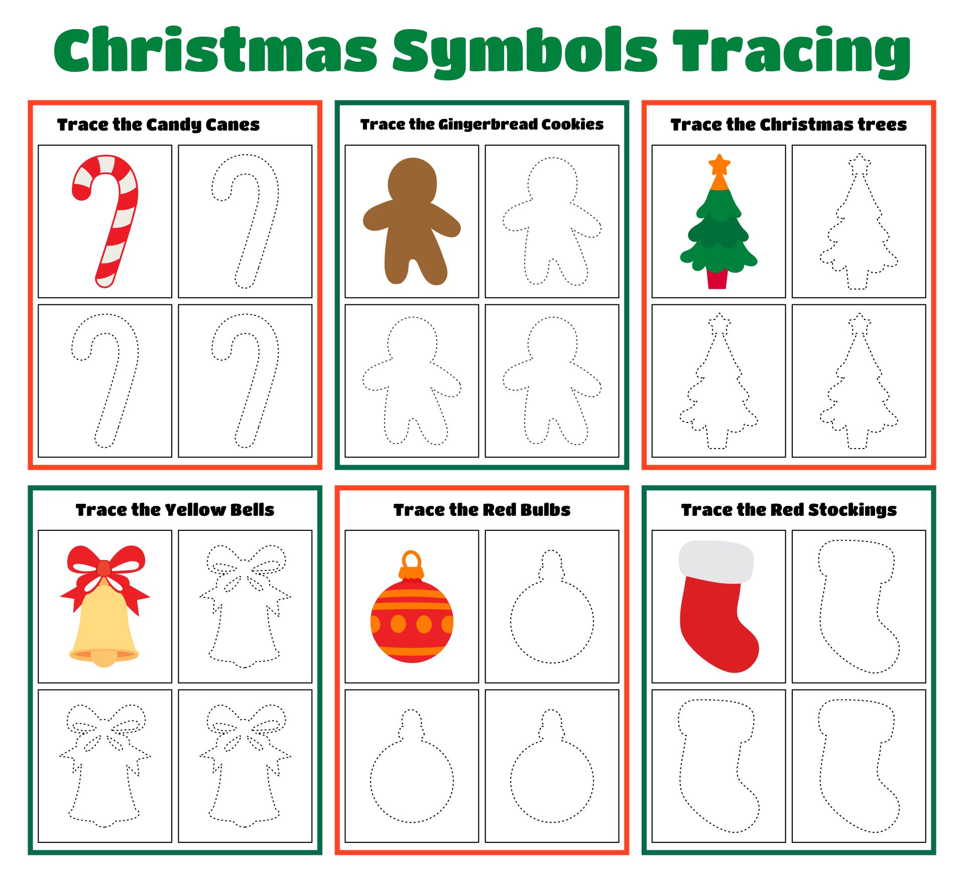 Printable Christmas Symbols Tracing Worksheets
