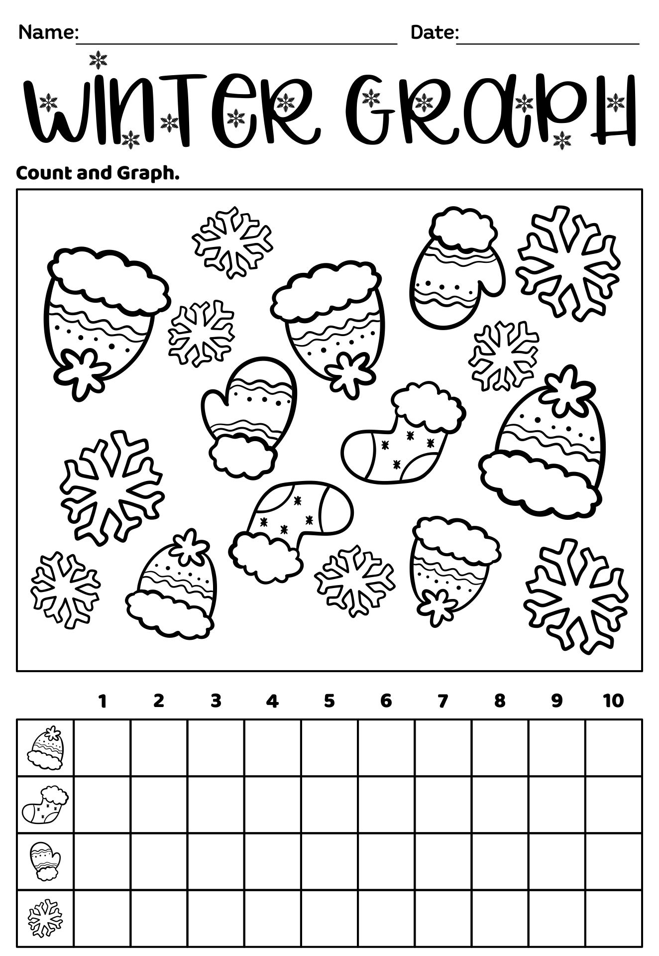 Printable Christmas Winter Graphing Worksheet First Grade