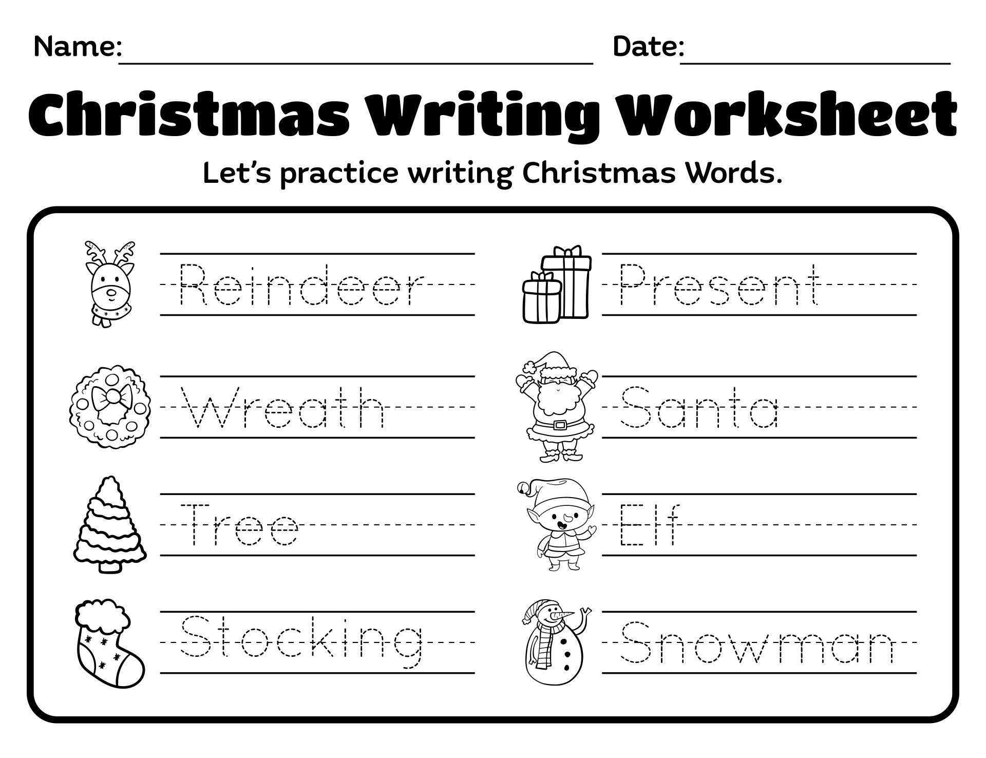 Printable Christmas Writing Activities Worksheet